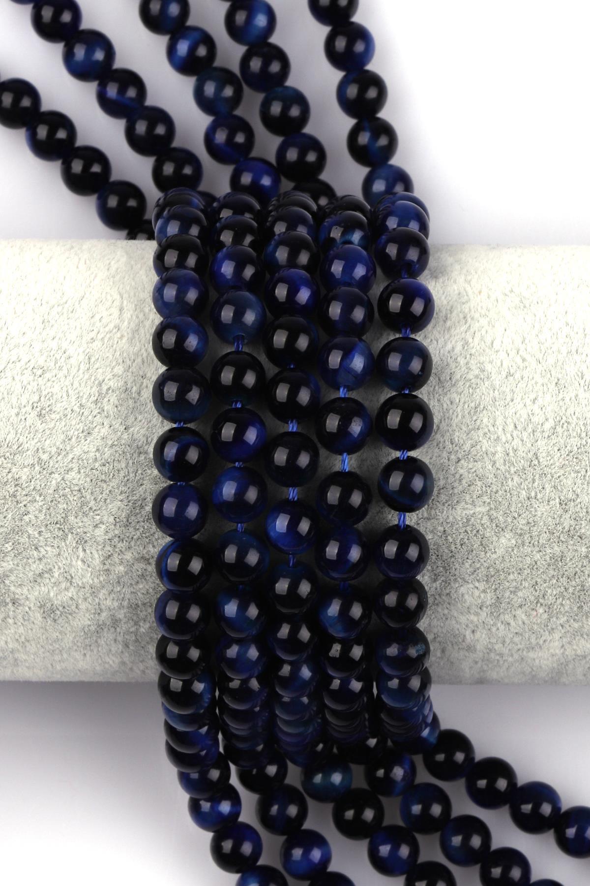 Koyu Lacivert Kaplan Gözü Doğal Taş Dizi 6 mm Küre Kesim