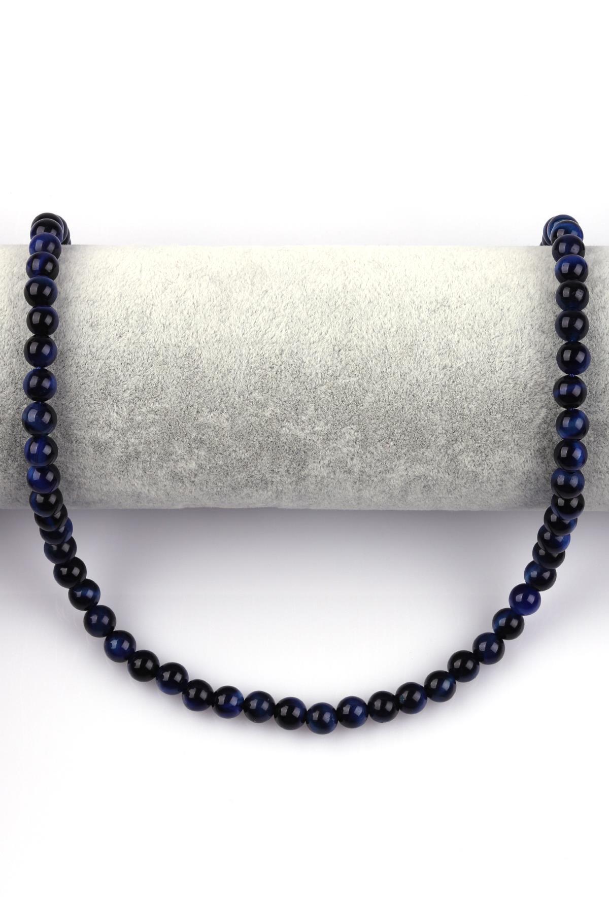 Koyu Lacivert Kaplan Gözü Doğal Taş Dizi 6 mm Küre Kesim