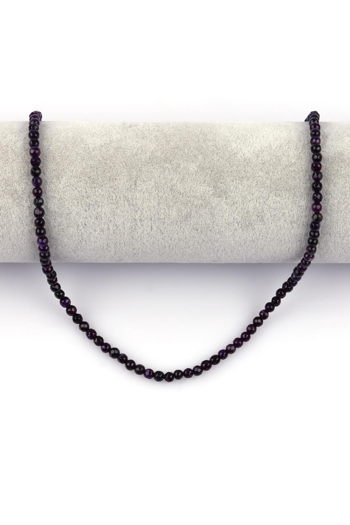 Koyu Mor Akik Doğal Taş Dizi 4 mm Fasetli Küre Kesim