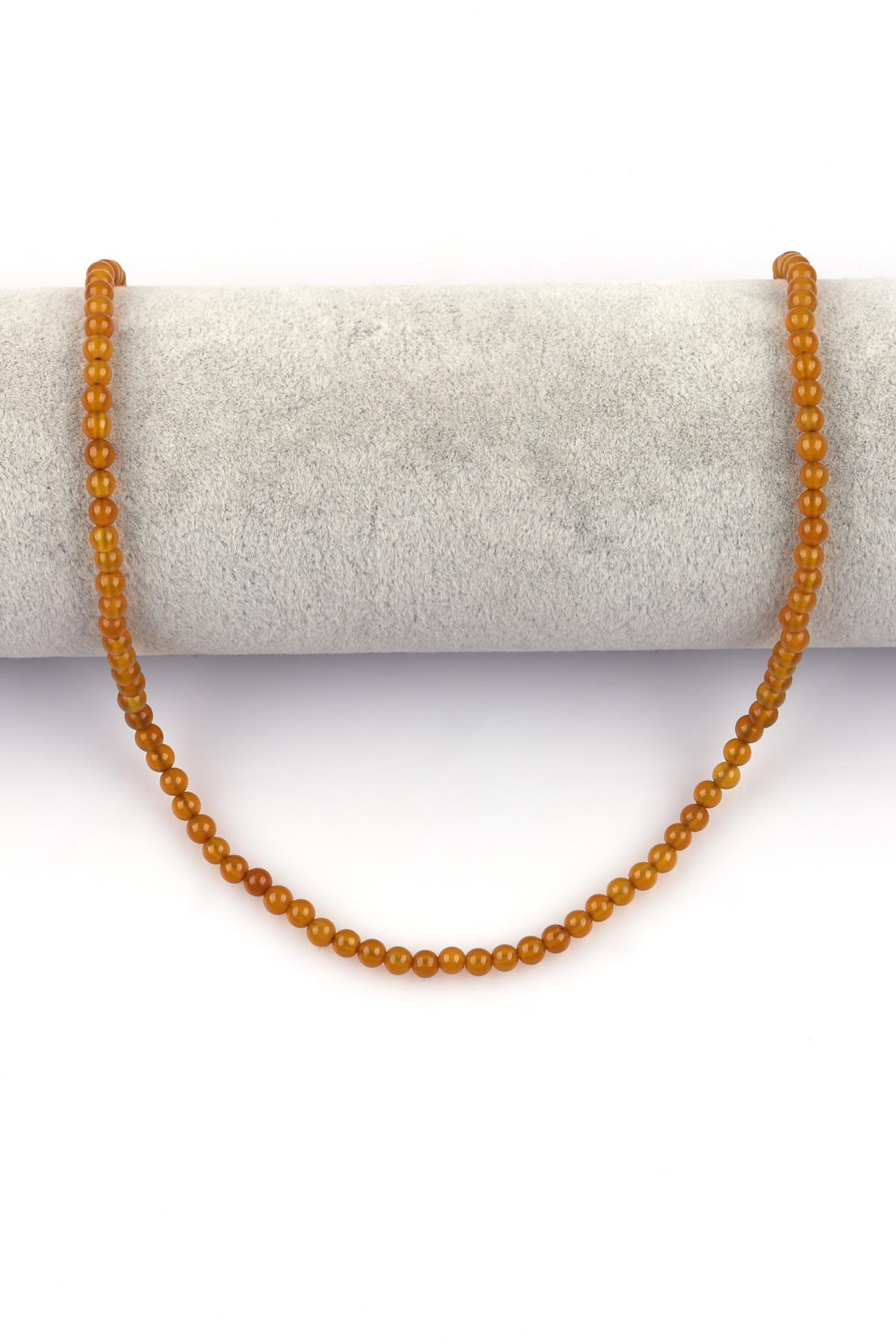 Koyu Sarı Renkli Akik Doğal Taş Dizi 4 mm Küre Kesim