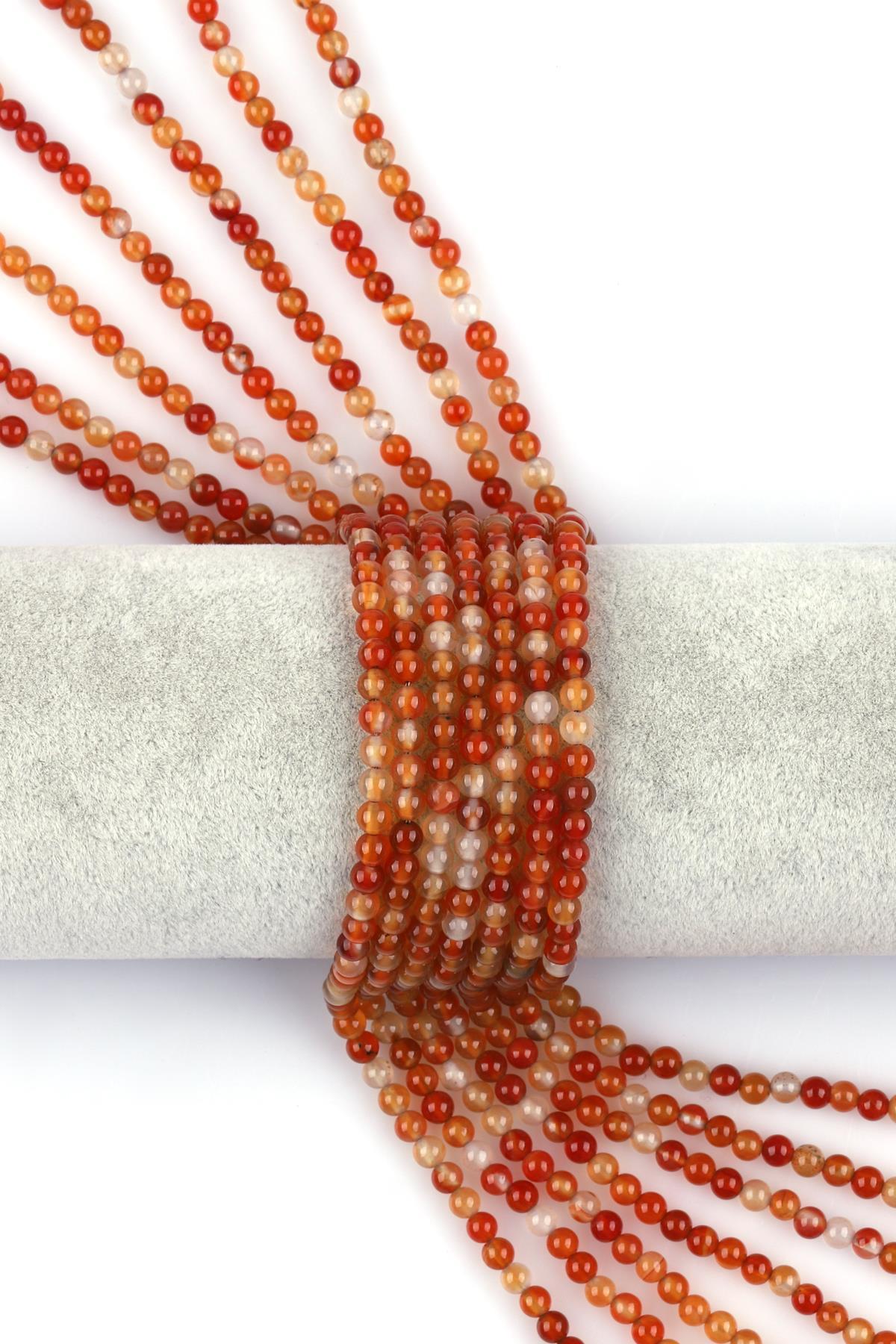 Koyu Turuncu Akik Doğal Taş Dizi 4 mm Küre Kesim