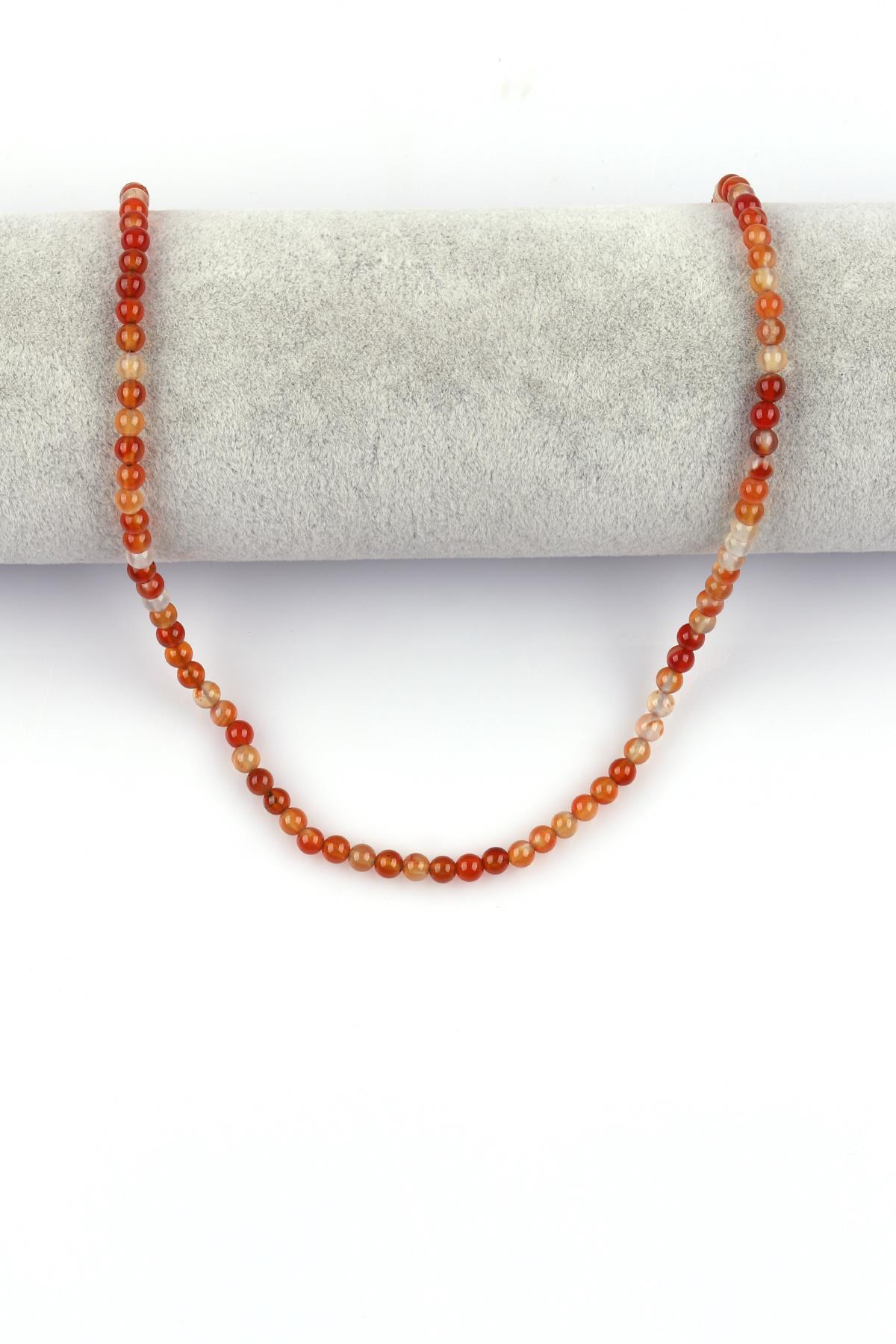 Koyu Turuncu Akik Doğal Taş Dizi 4 mm Küre Kesim