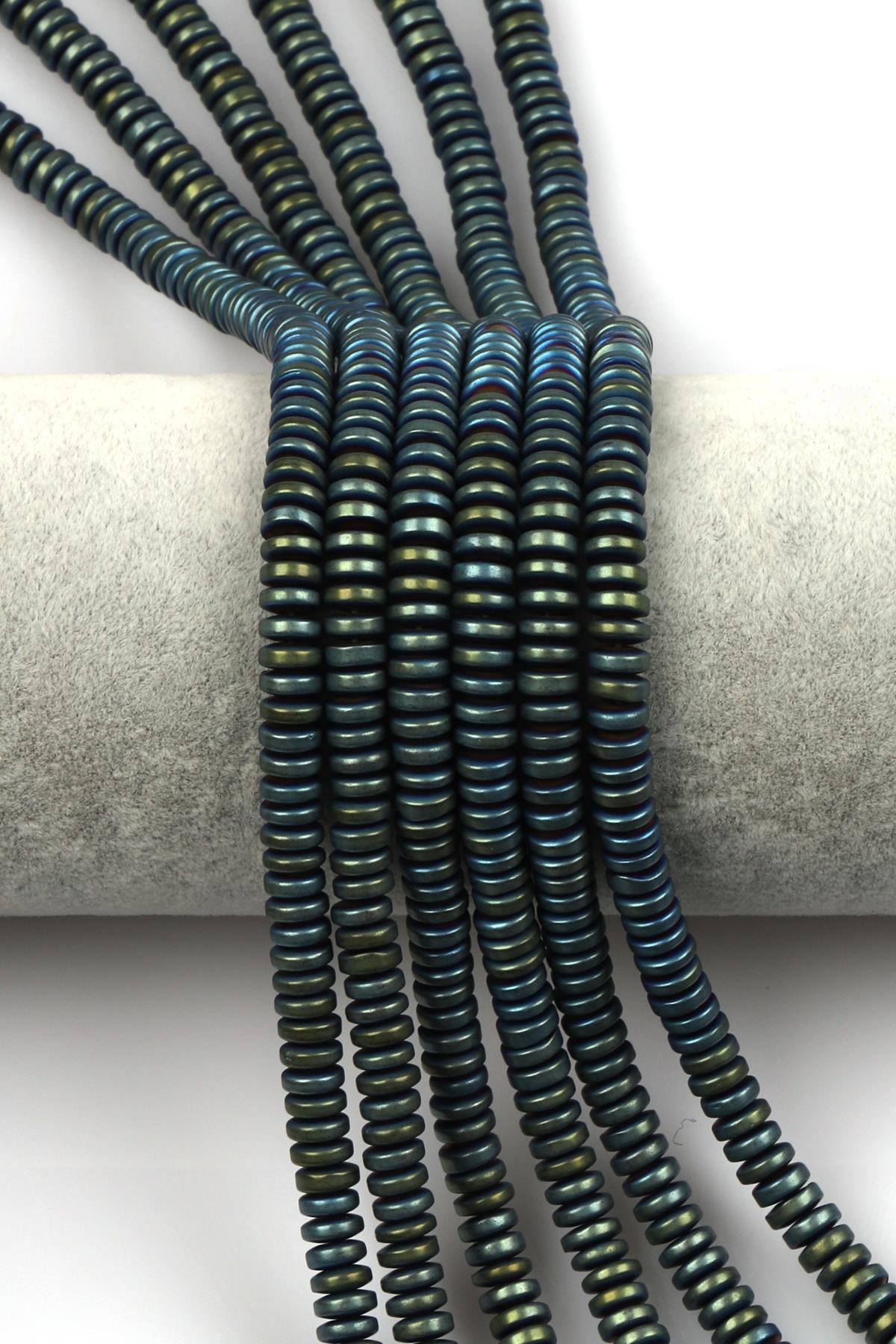 Koyu Yeşil Hematit Dizi 2 x 6 mm Rondel Kesim