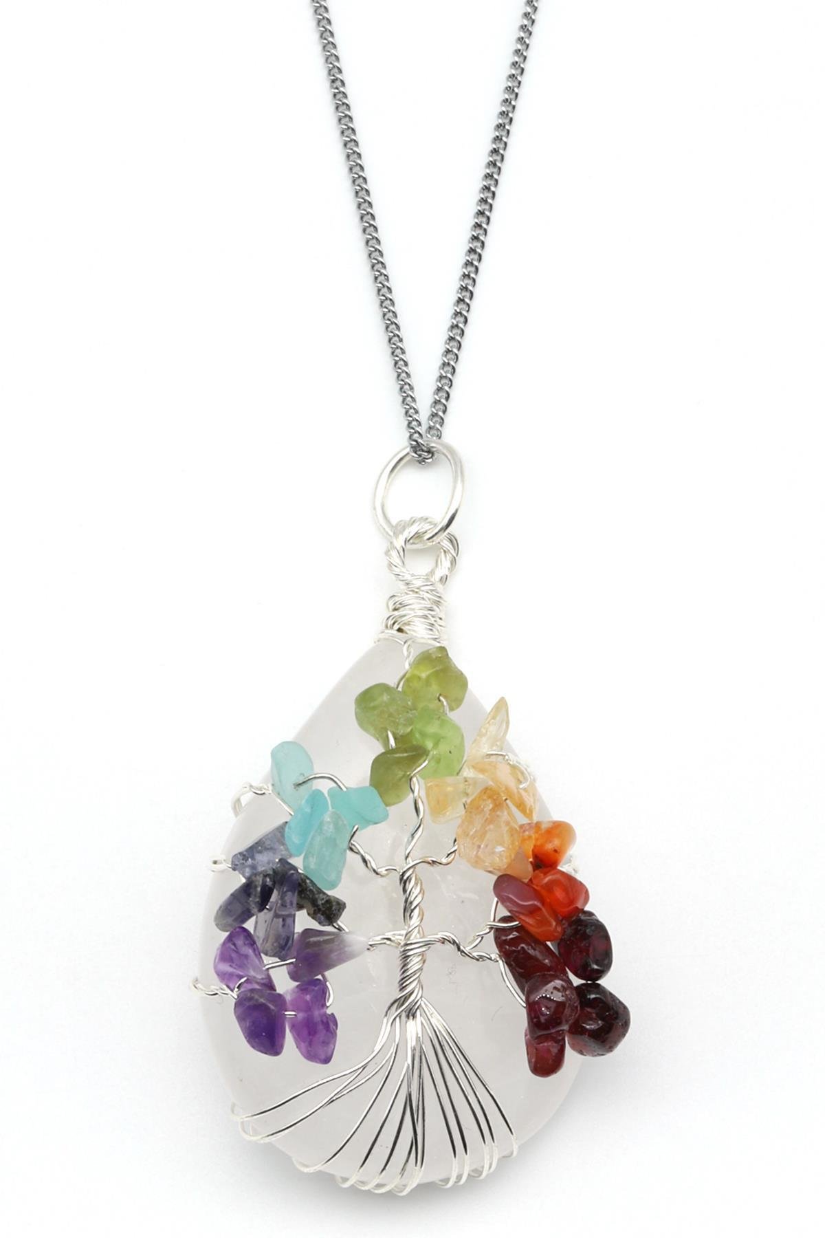 Kristal Kuvars - Çakra Doğal Taş Damla Model Kolye