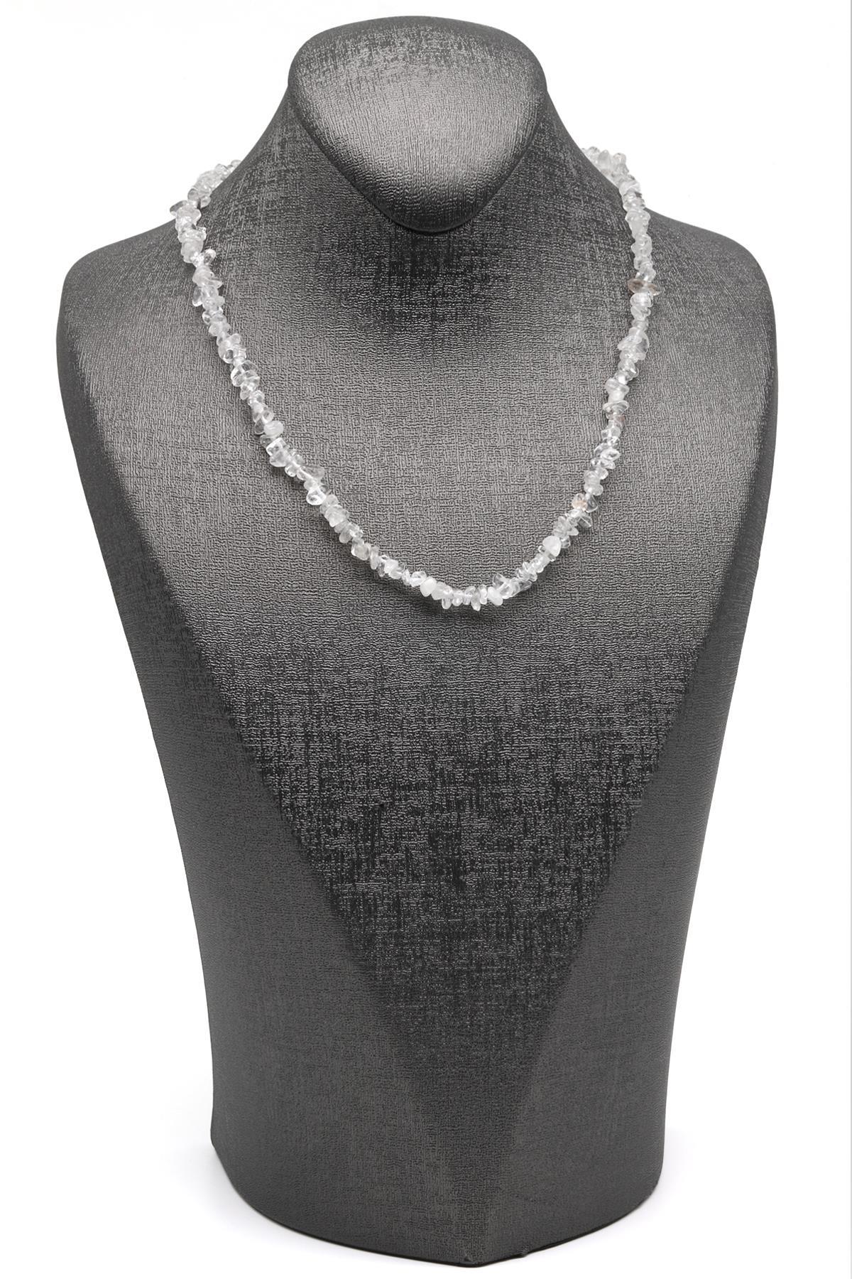 Kristal Kuvars ( Çelik Klipsli ) Doğal Taş Kırıktaş Kolye 