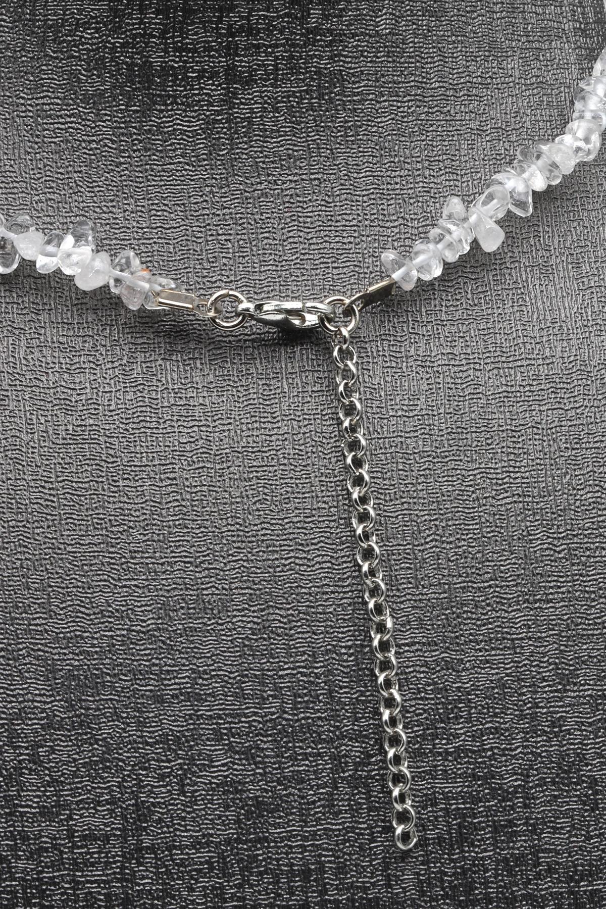 Kristal Kuvars ( Çelik Klipsli ) Doğal Taş Kırıktaş Kolye 