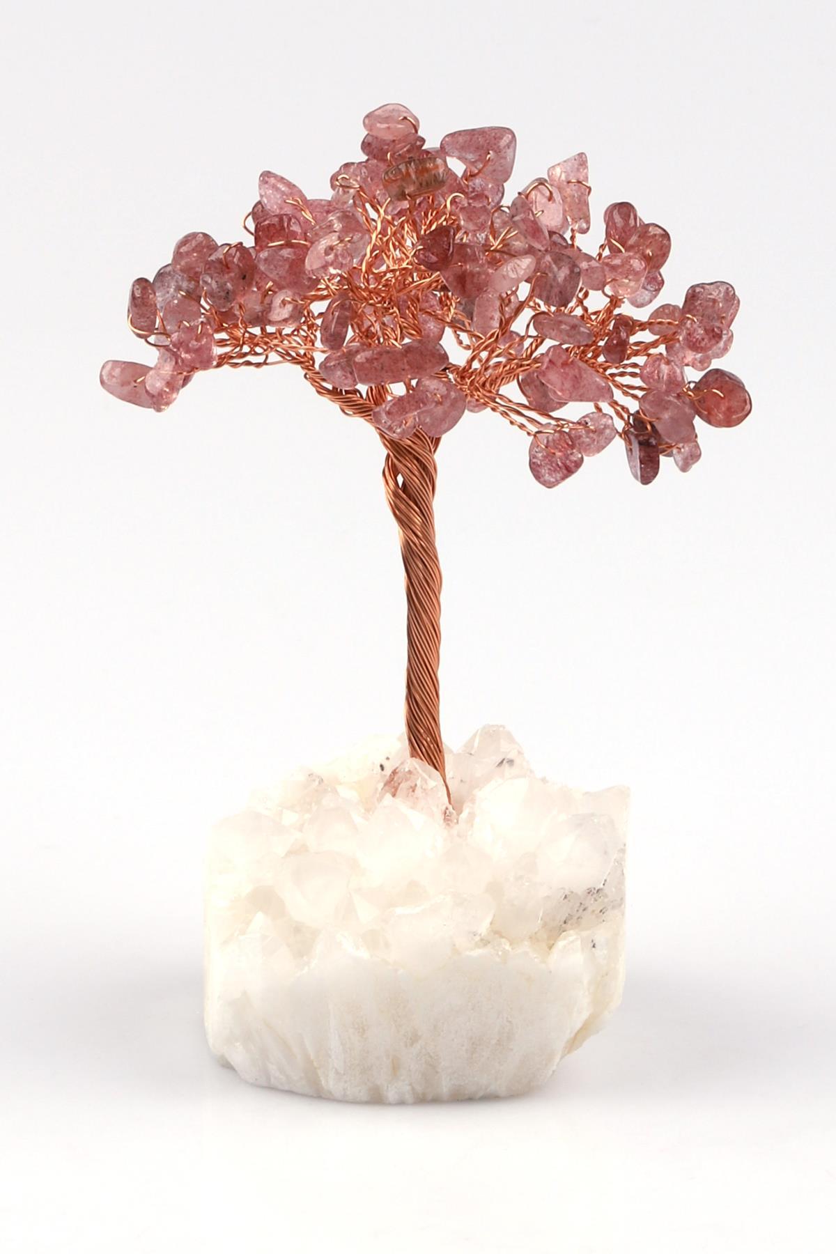 Kristal Kuvars - Çilek Kuvars Doğal Taş Tel Sarmalı Tasarım Ağaç