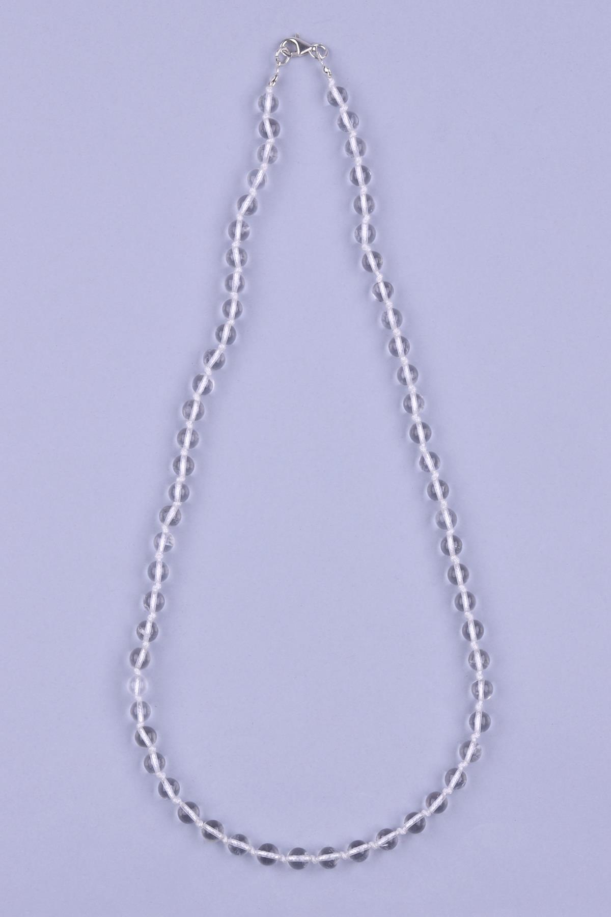 Kristal Kuvars Doğal Taş 6 mm Düğümlü Kolye