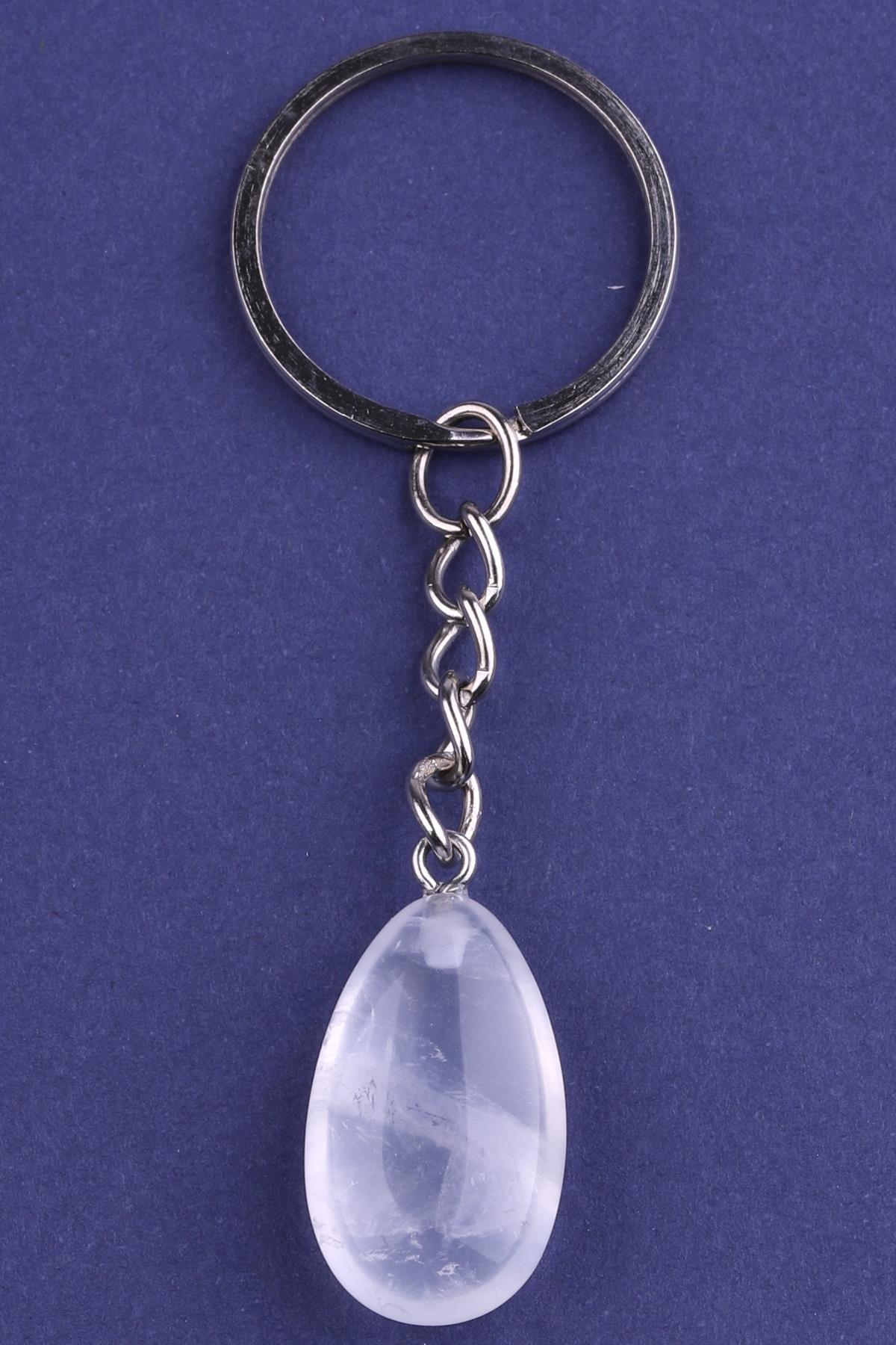 Kristal Kuvars Doğal Taş Anahtarlık 