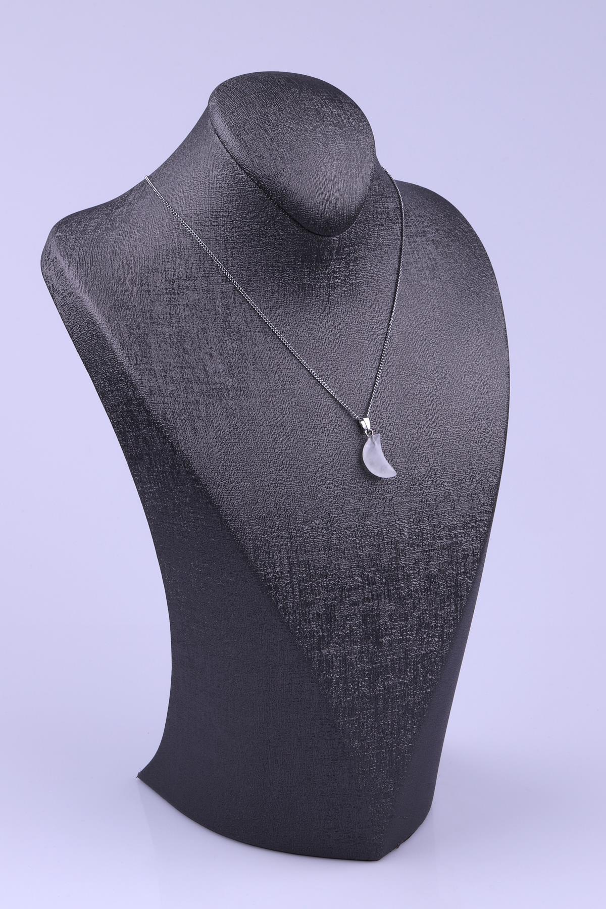 Kristal Kuvars Doğal Taş Ay Model Kolye