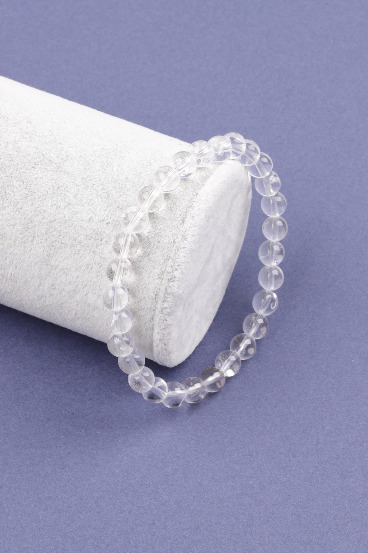 Kristal Kuvars Doğal Taş Bileklik 6 mm Küre Kesim