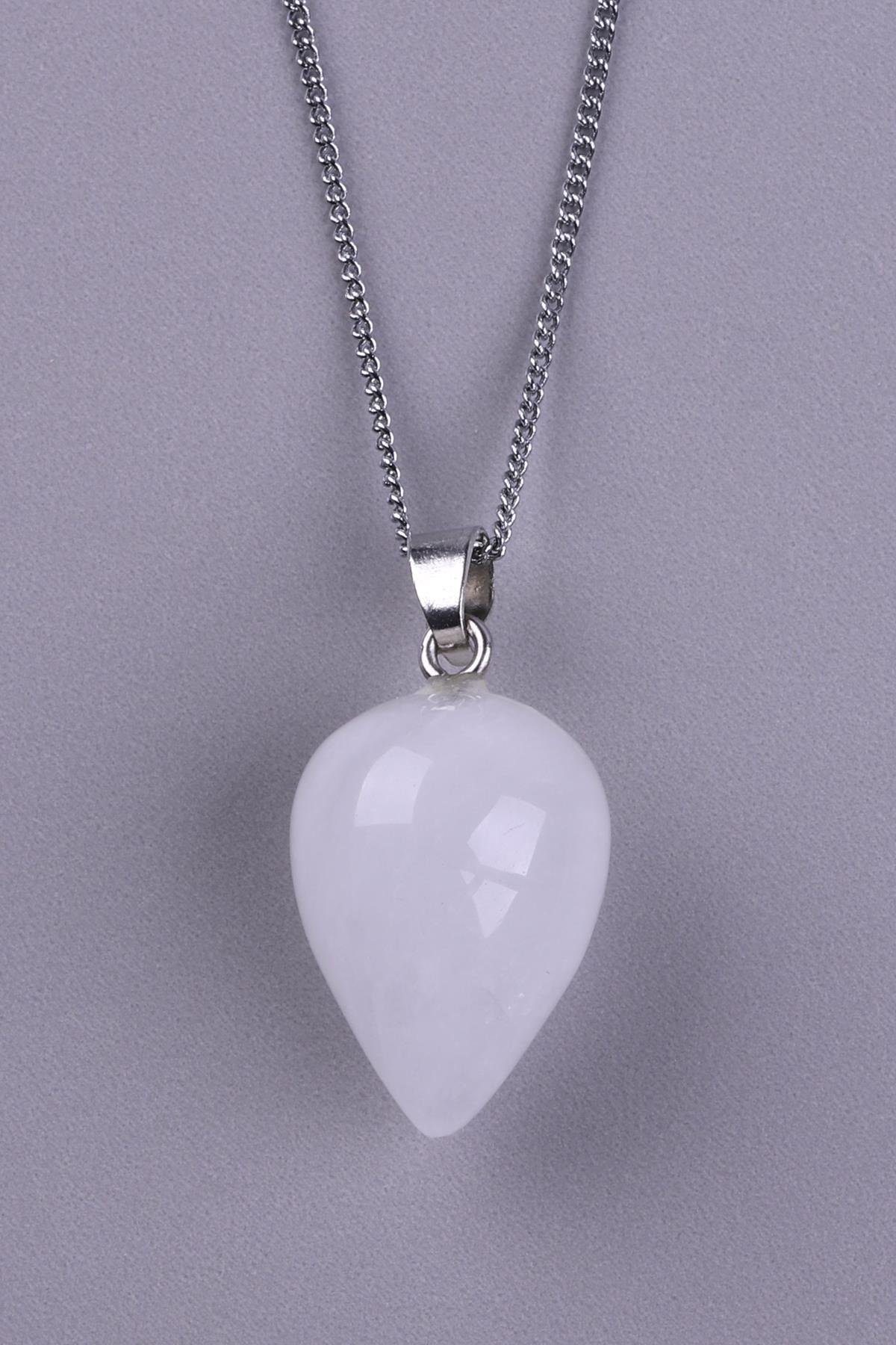 Kristal Kuvars Doğal Taş Damla Model Kolye 