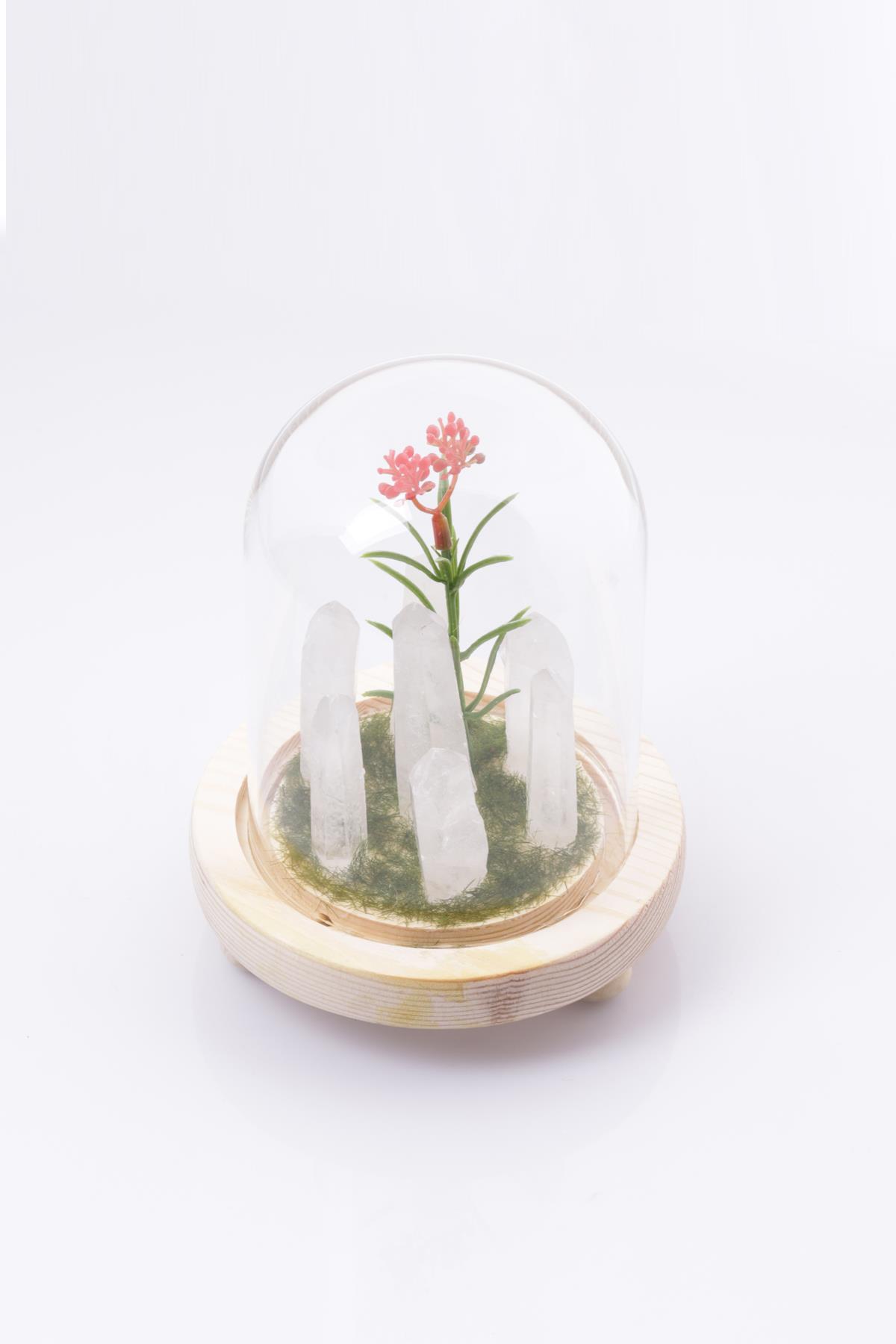 Kristal Kuvars Doğal Taş Dekoratif Cam Fanus Işıklı