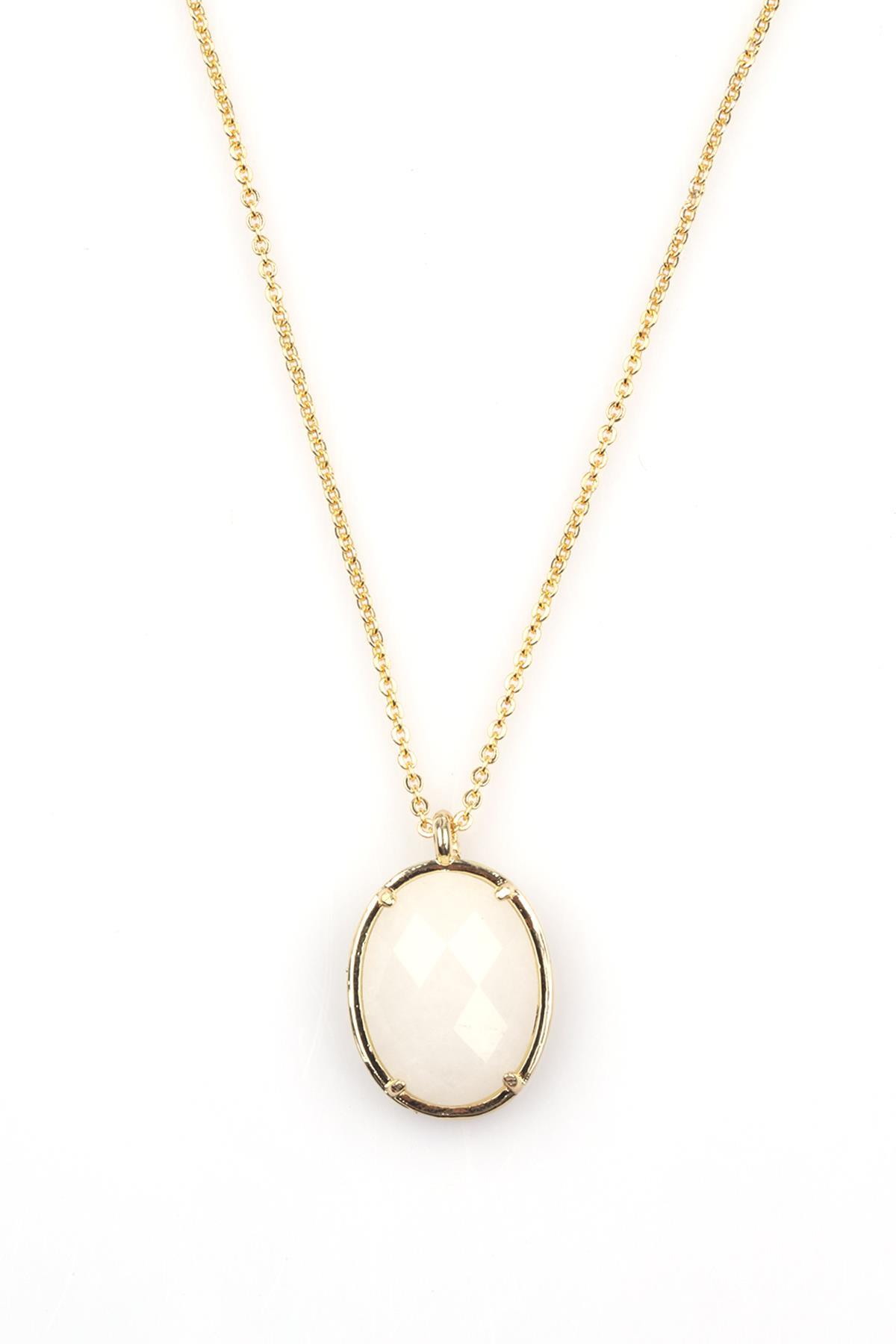 Kristal Kuvars Doğal Taş Gold Renkli Kolye