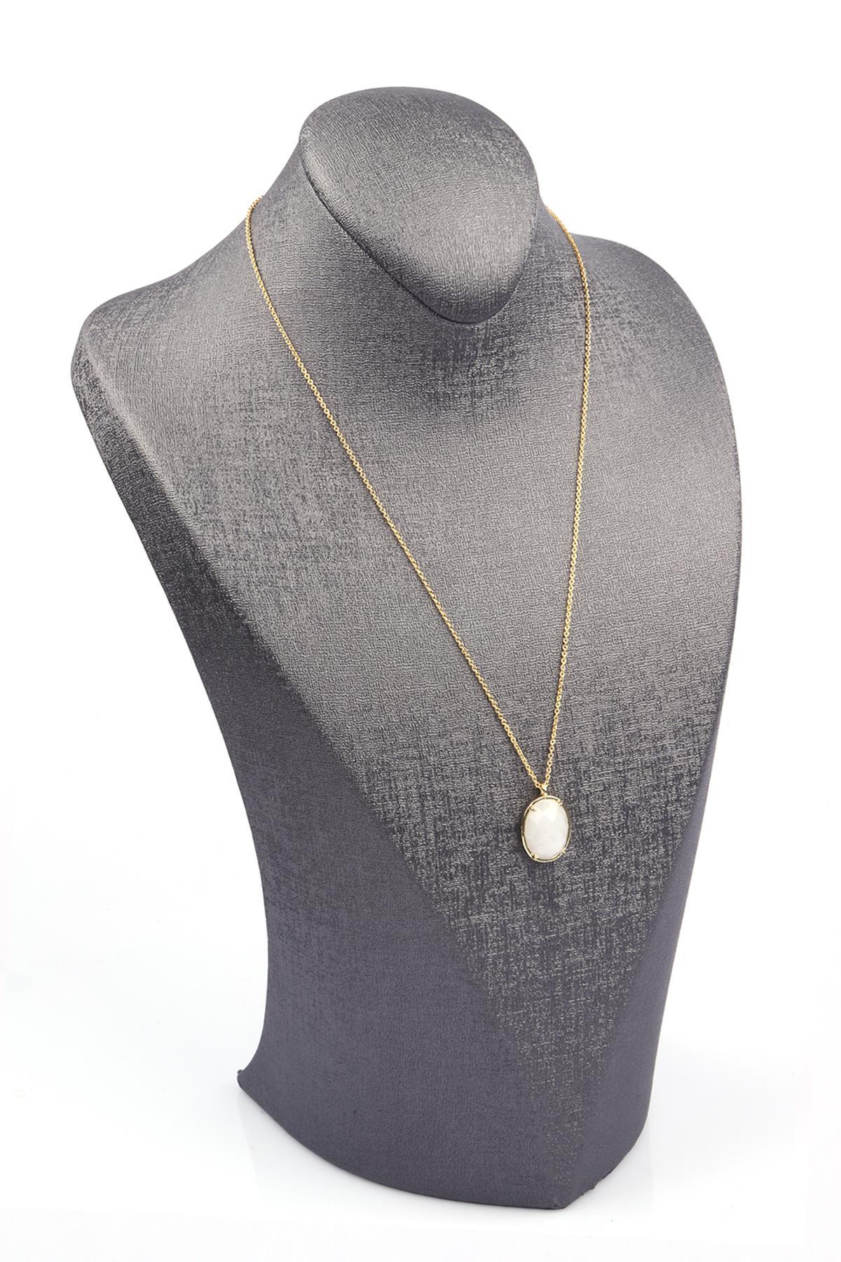 Kristal Kuvars Doğal Taş Gold Renkli Kolye