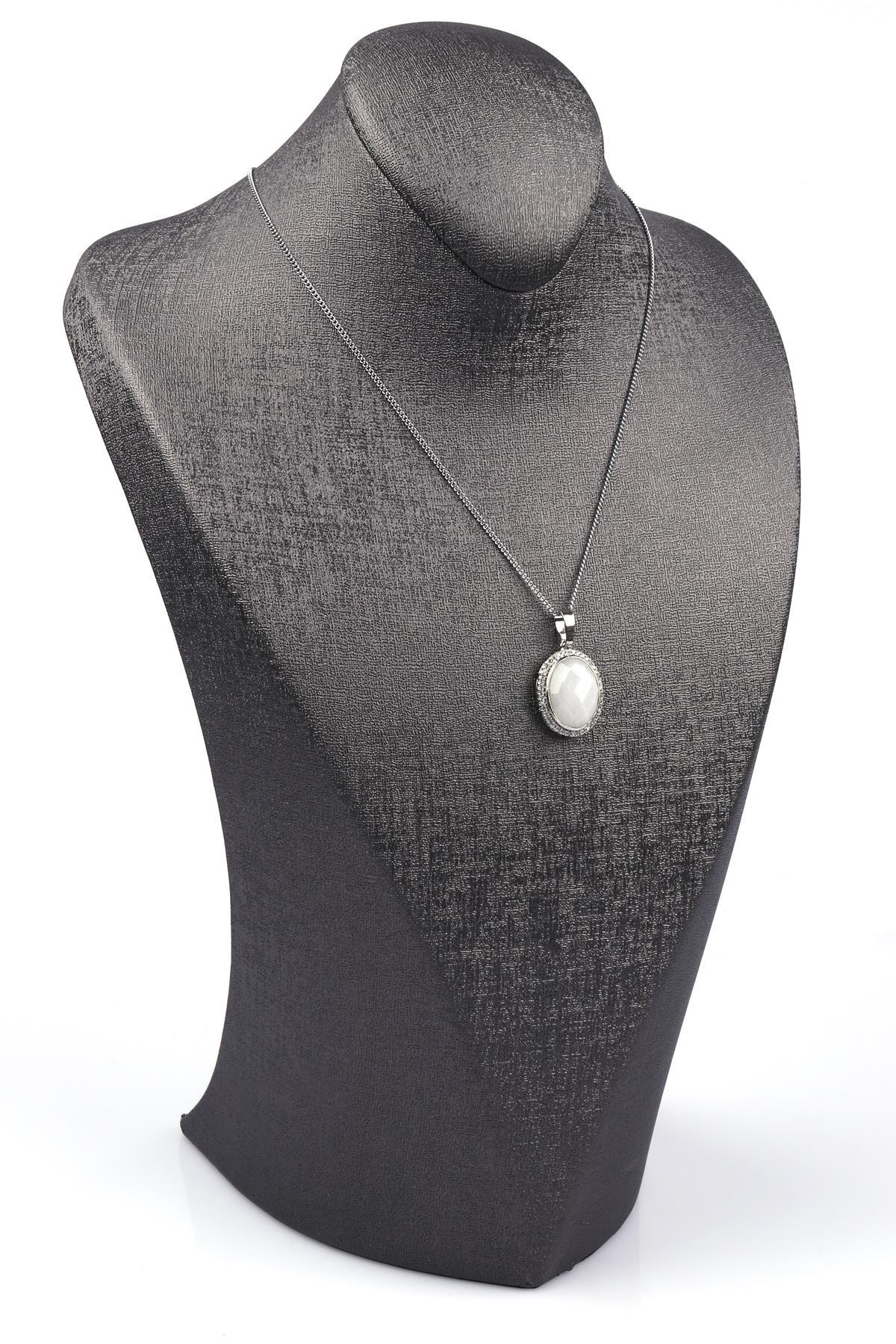 Kristal Kuvars Doğal Taş Gümüş Renkli Kolye