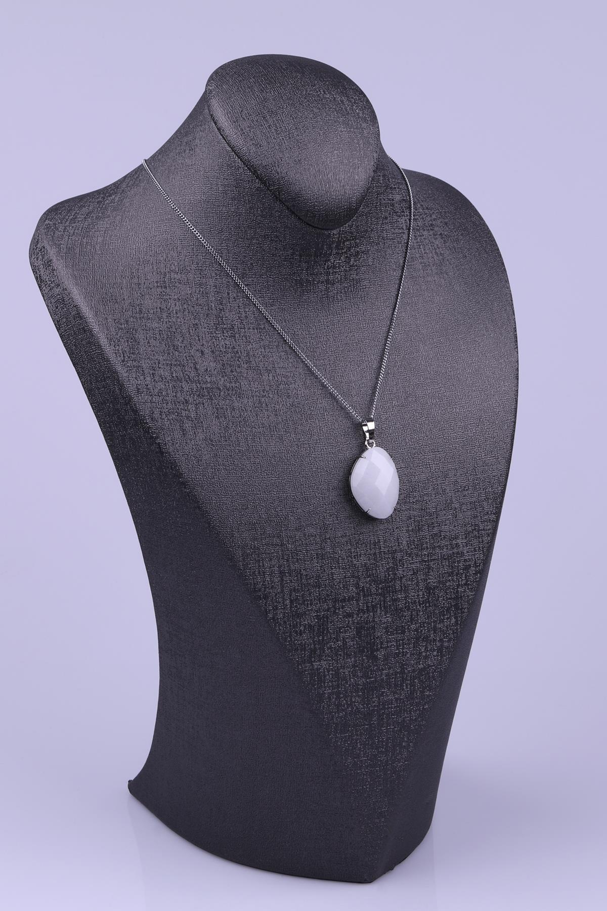 Kristal Kuvars Doğal Taş Gümüş Renkli Kolye