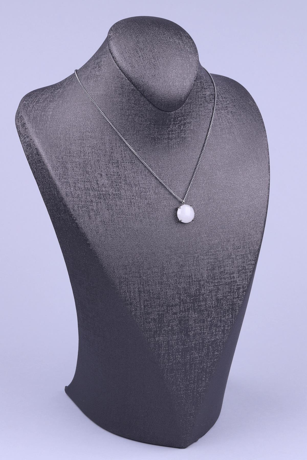 Kristal Kuvars Doğal Taş Gümüş Renkli Kolye