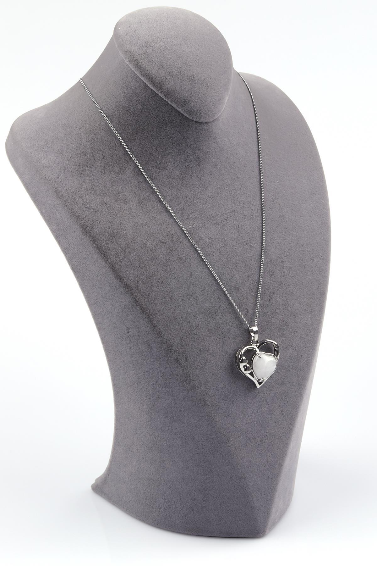 Kristal Kuvars Doğal Taş Kalp Model Kolye 