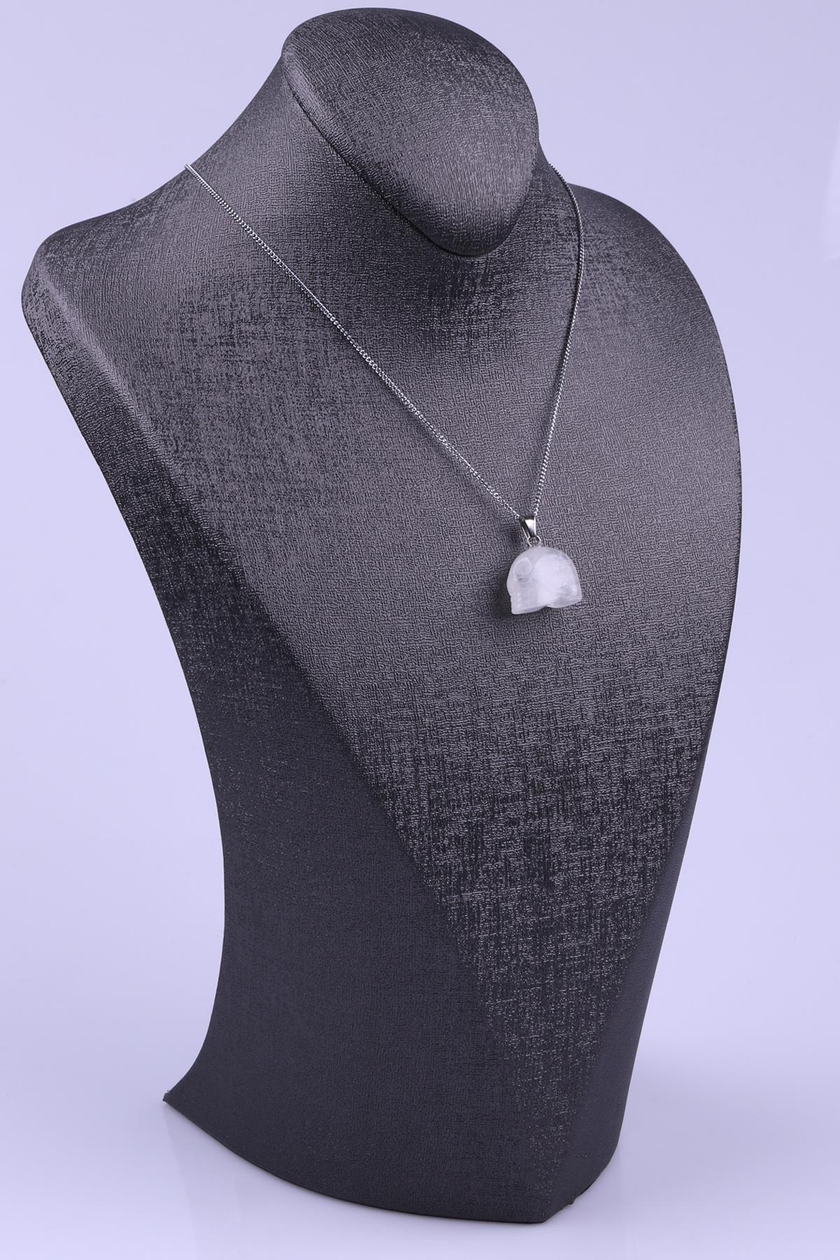 Kristal Kuvars Doğal Taş Kuru Kafa Model Kolye