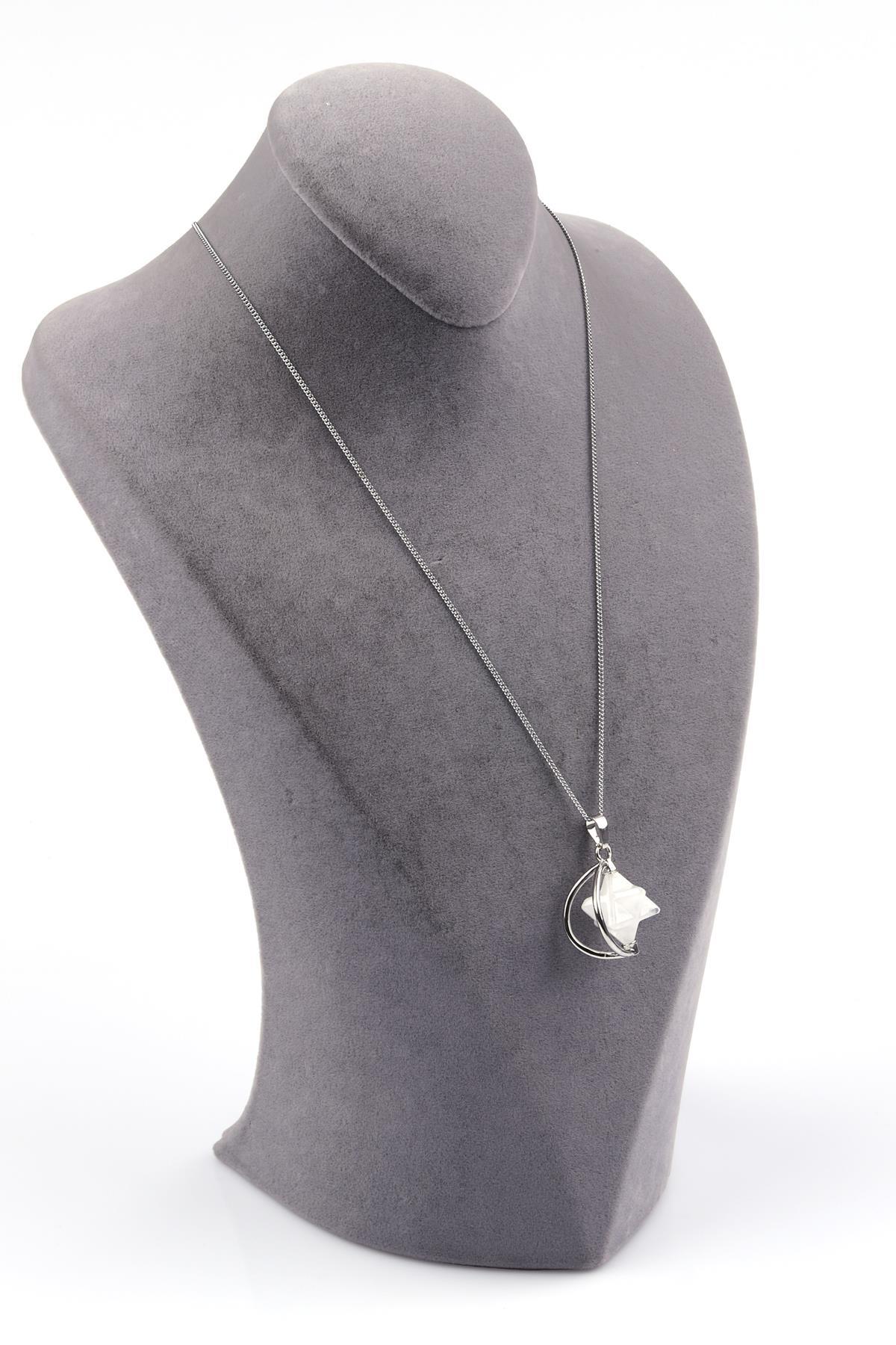 Kristal Kuvars Doğal Taş Merkaba Kolye