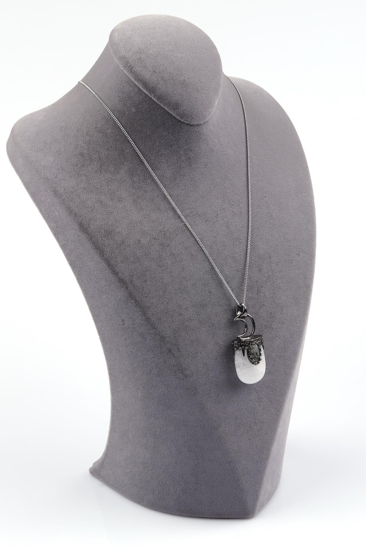 Kristal Kuvars Doğal Taş Siyah İpli Kolye