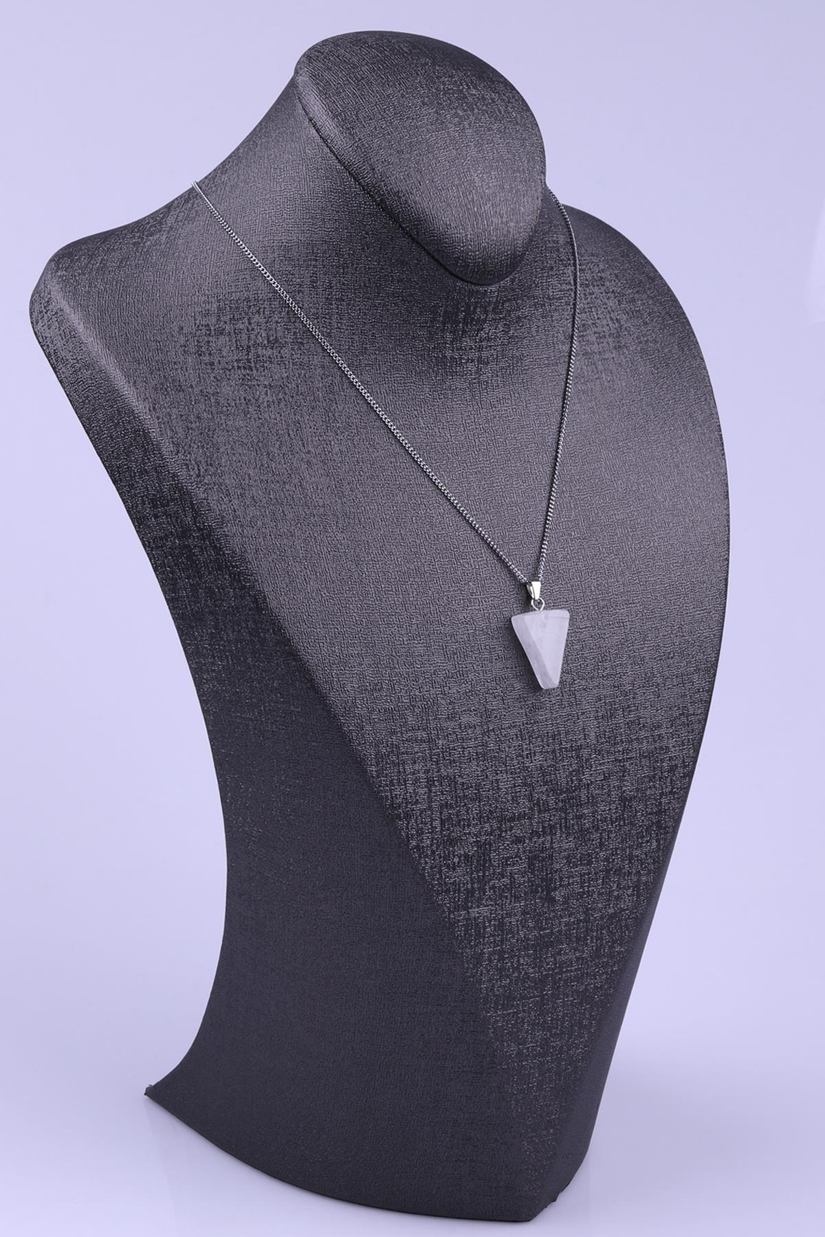 Kristal Kuvars Doğal Taş Üçgen Model Kolye