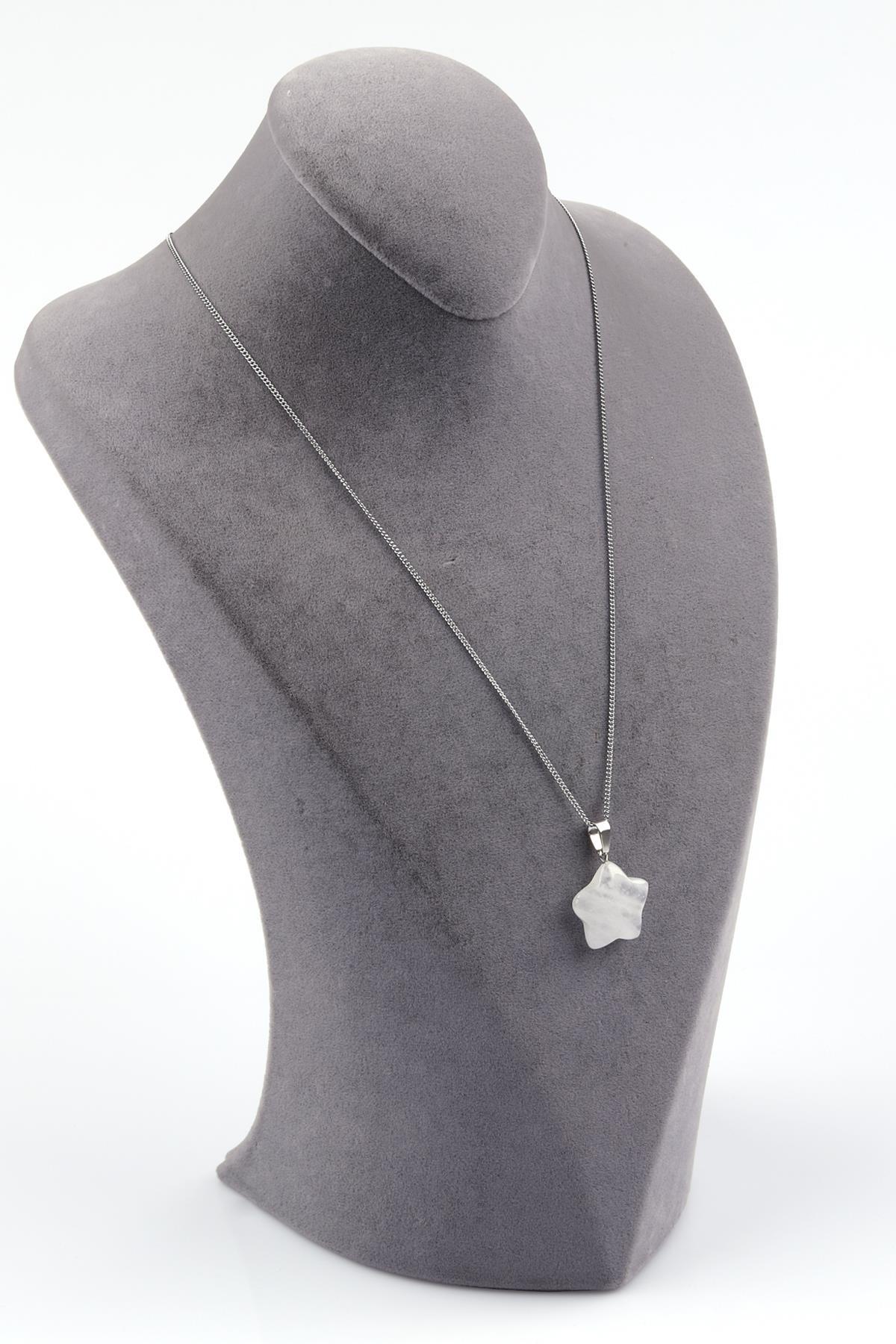 Kristal Kuvars Doğal Taş Yıldız Model Kolye