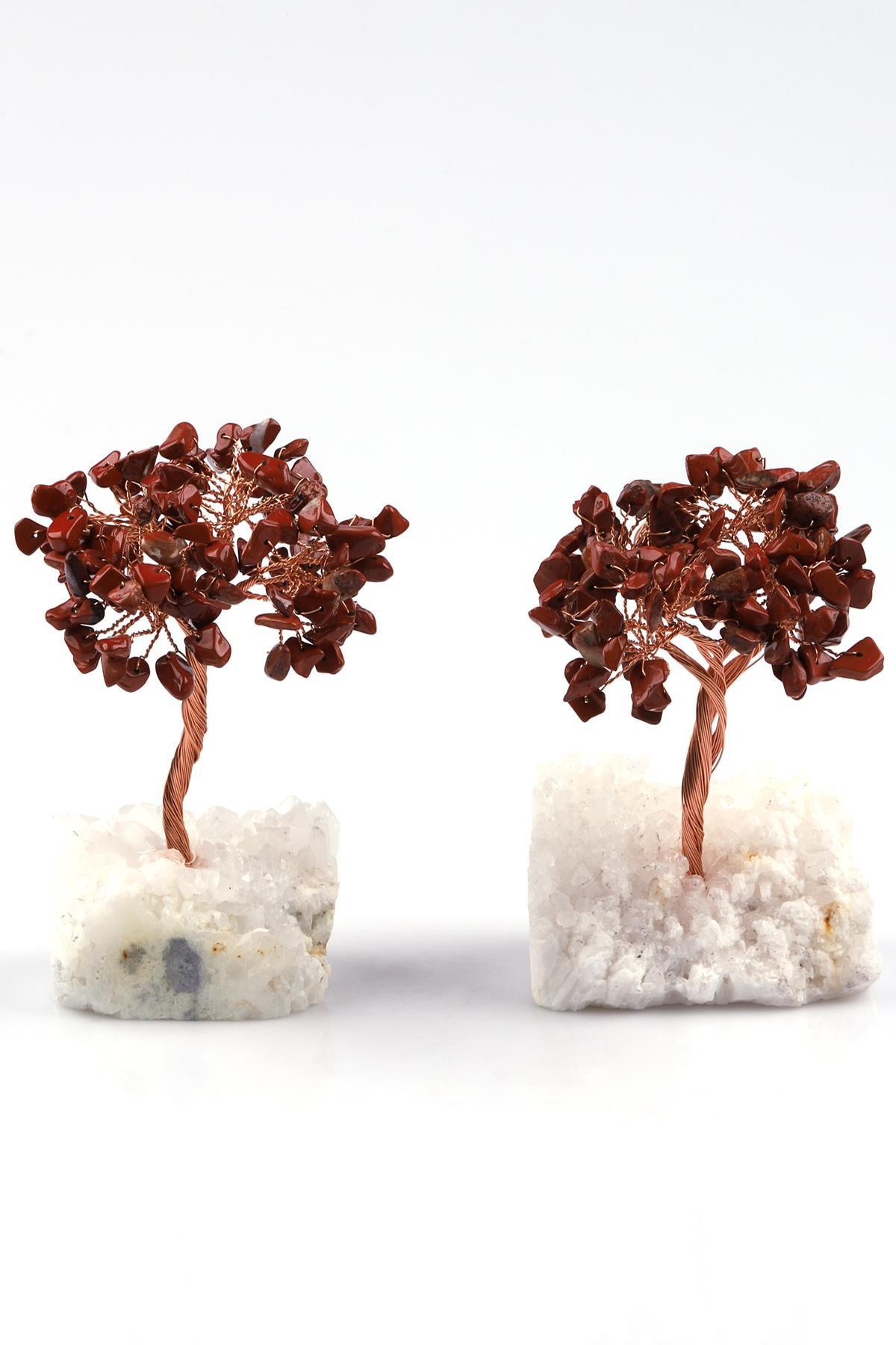 Kristal Kuvars - Jasper Doğal Taş Tel Sarmalı Tasarım Ağaç