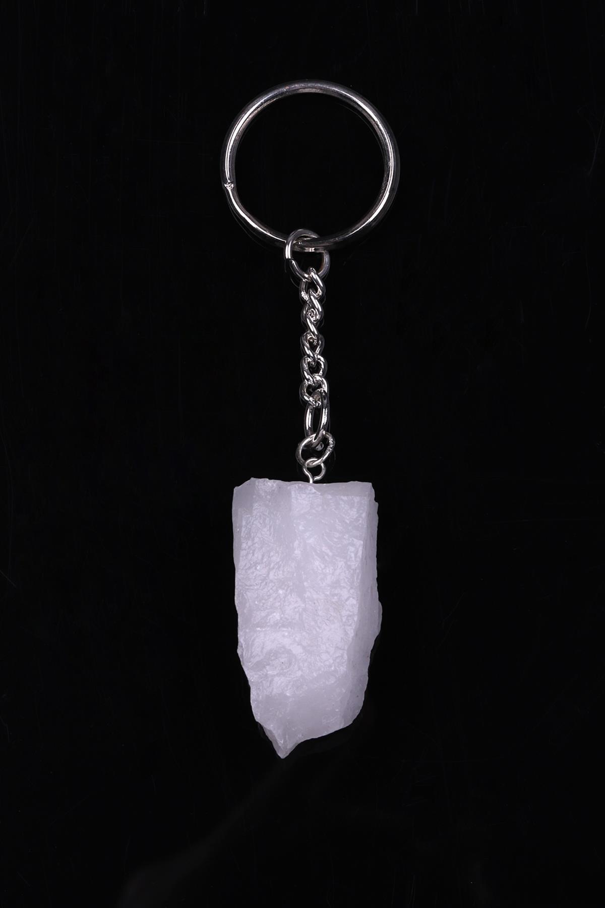 Kristal Kuvars Taşı Doğal Taş Anahtarlık