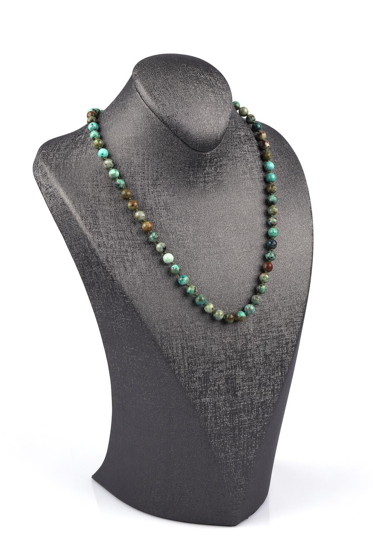 Krizokol Doğal Taş 6 mm Düğümlü Kolye