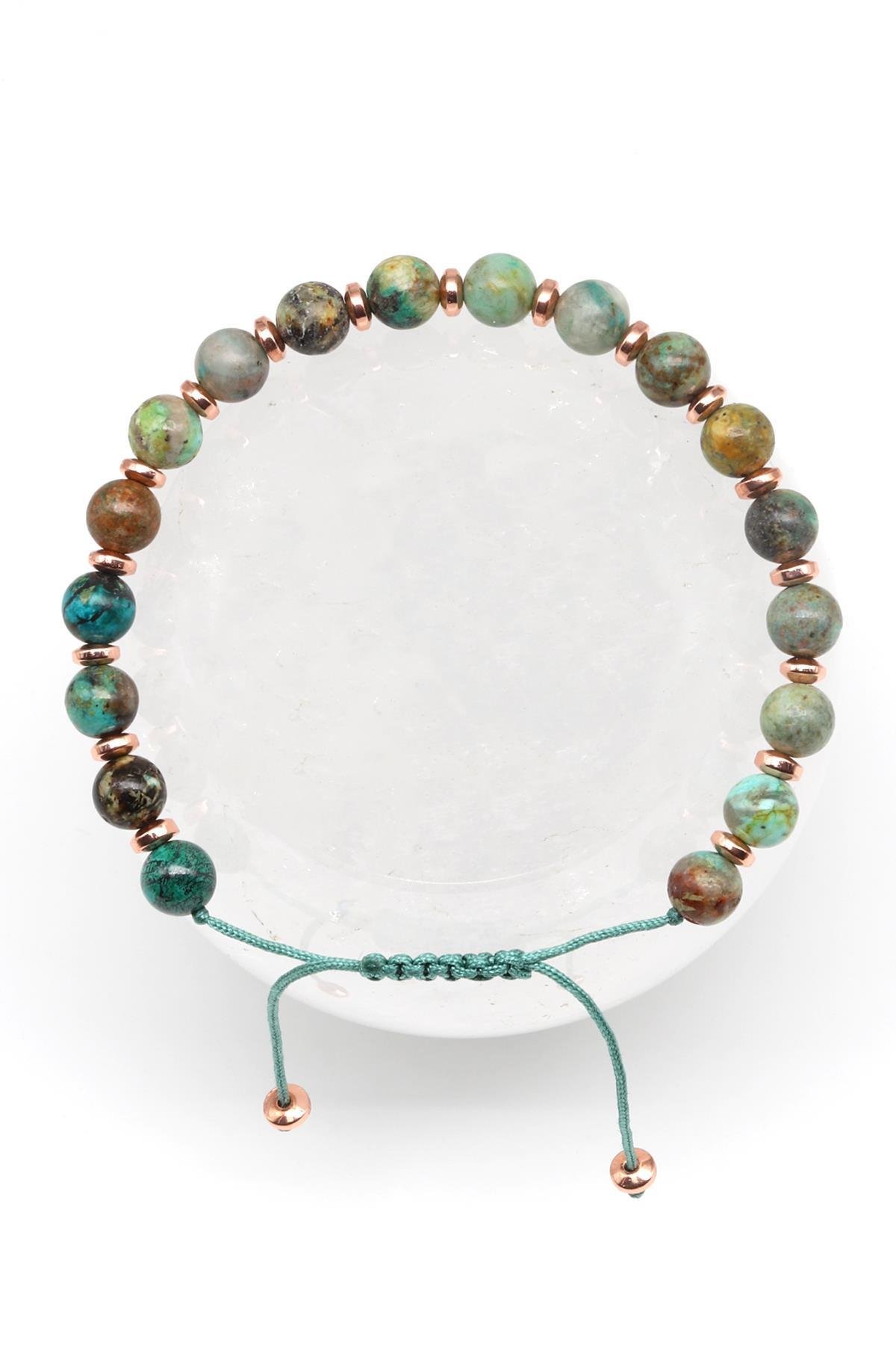 Krizokol Doğal Taş Makrome Örme Bileklik Küre Kesim