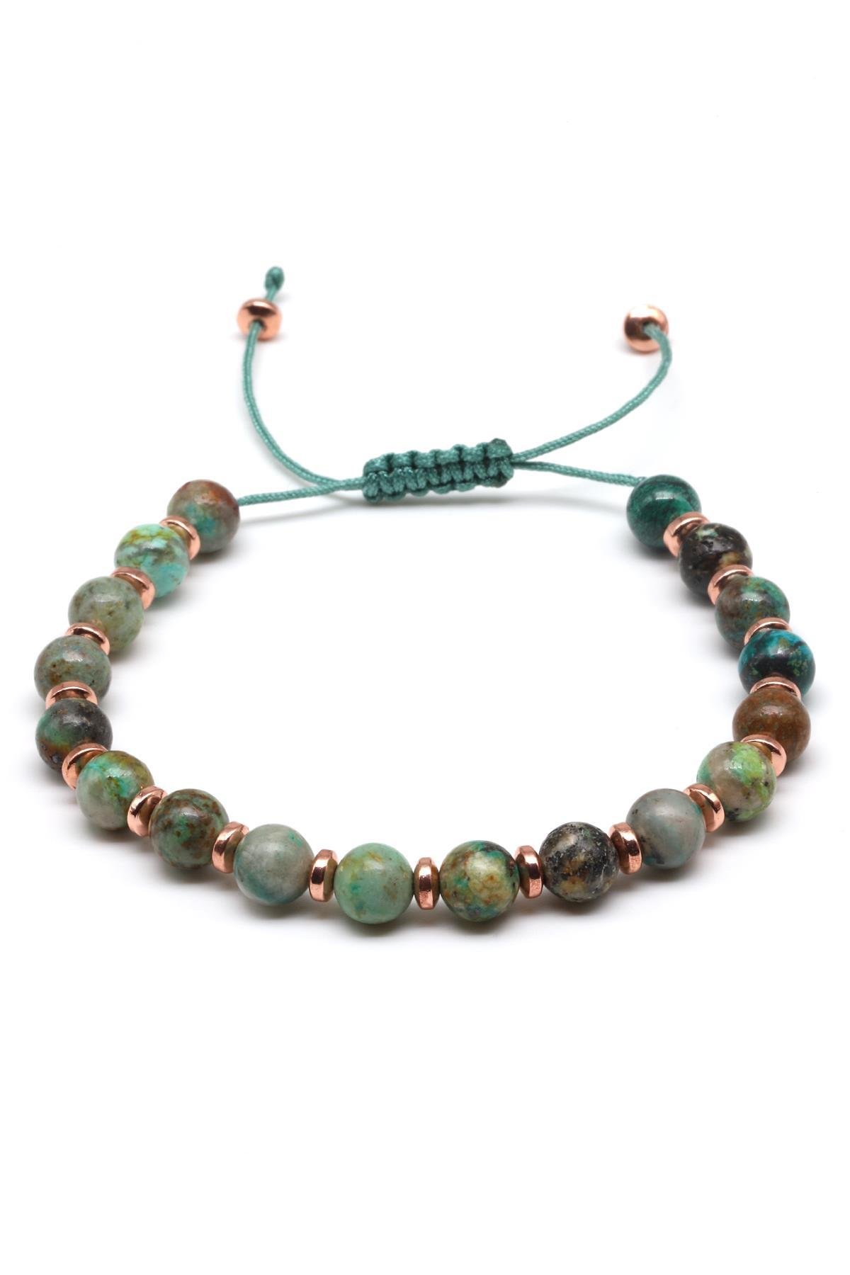 Krizokol Doğal Taş Makrome Örme Bileklik Küre Kesim