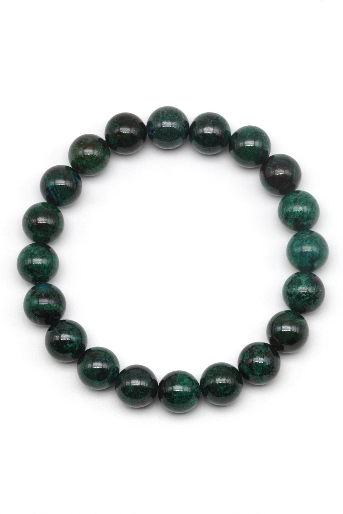 Krizokol-Malakit Doğal Taş Bileklik 10 mm Küre Kesim