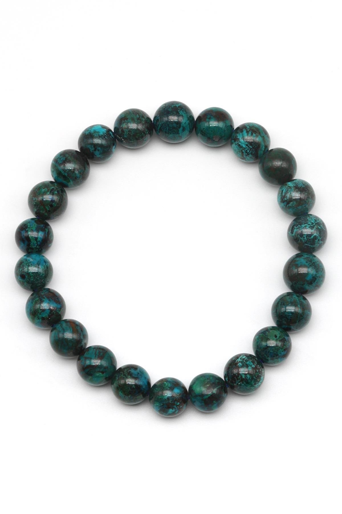 Krizokol-Malakit Doğal Taş Bileklik 8 mm Küre Kesim