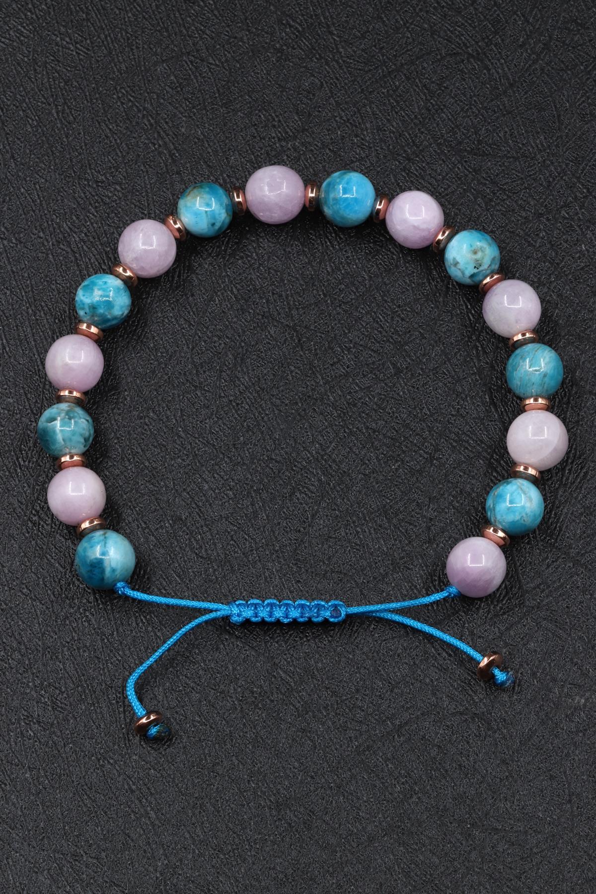 Kunzit - Apatit Doğal Taş Makrome Örme Bileklik