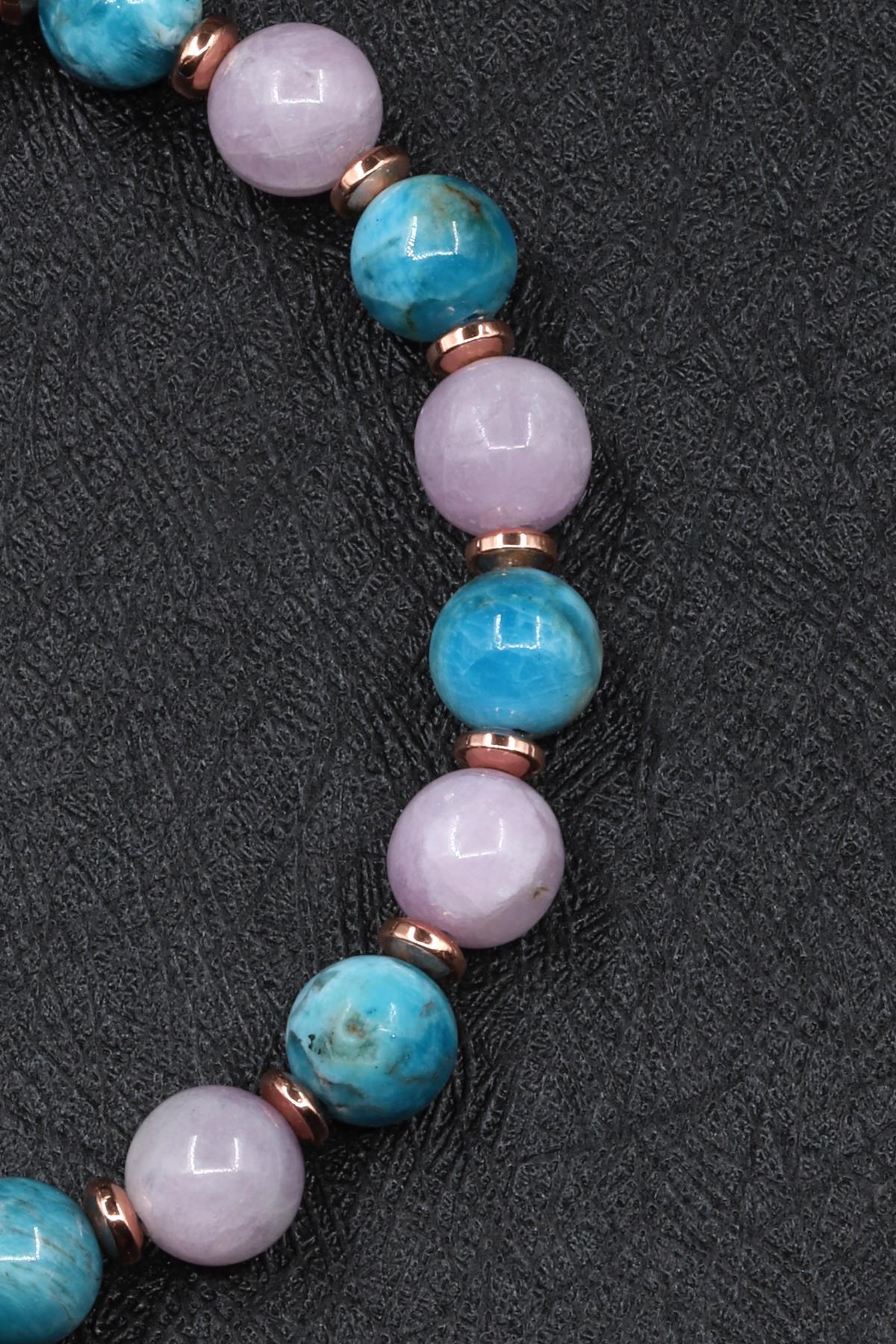 Kunzit - Apatit Doğal Taş Makrome Örme Bileklik