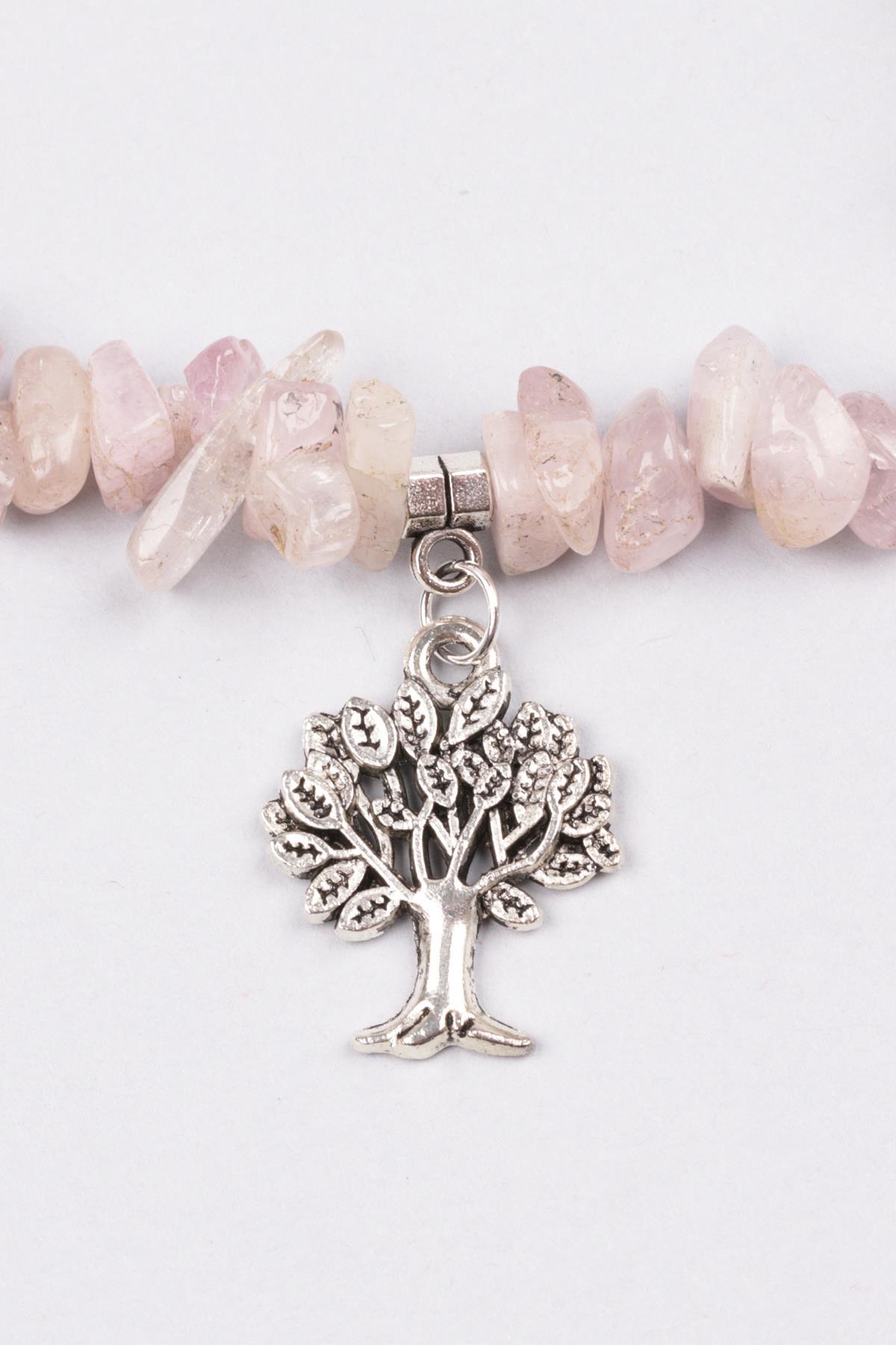 Kunzit Doğal Taş Hayat Ağacı Sallantılı Kırıktaş Bileklik