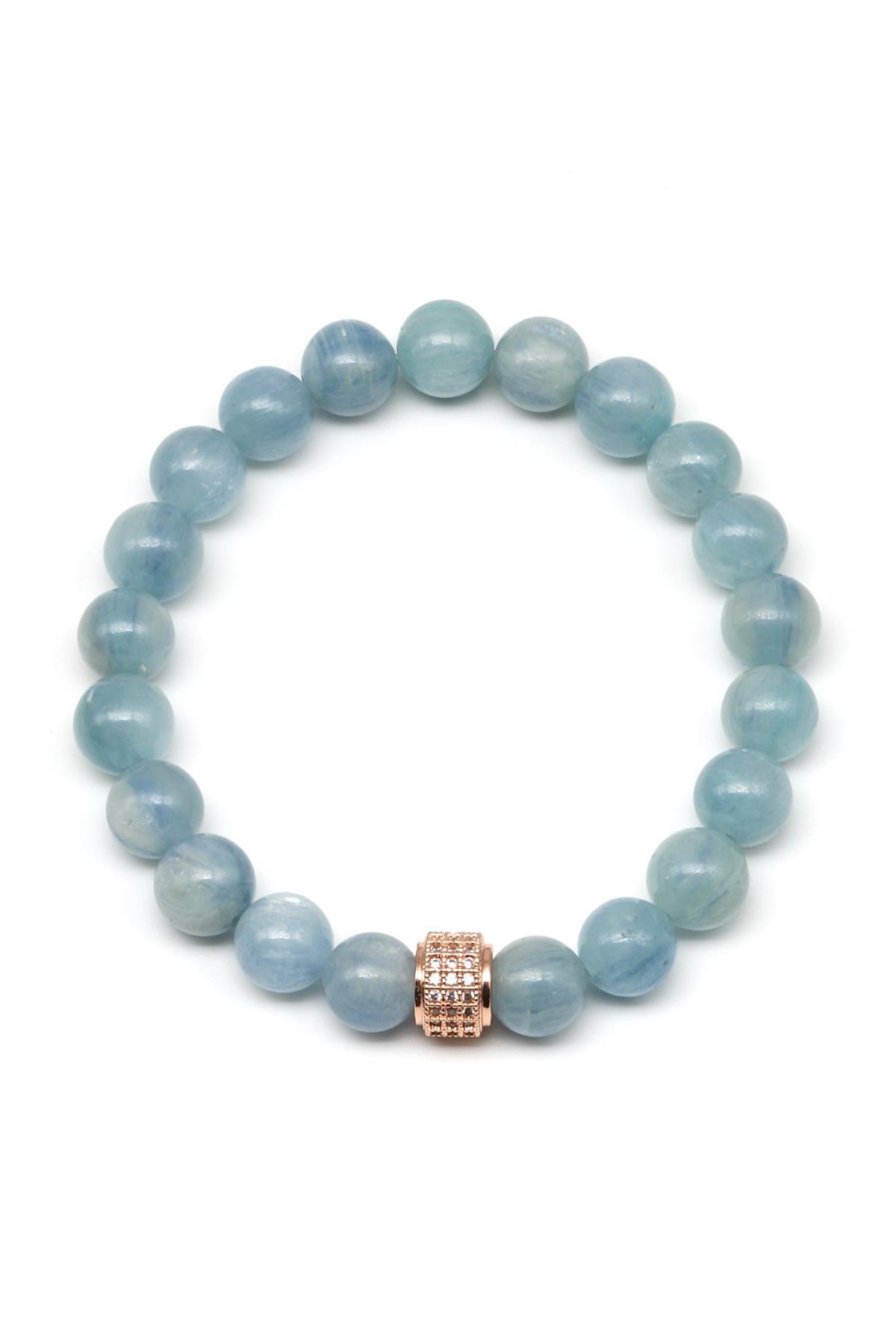 Kyanit Doğal Taş Zirkon Aparatlı Bileklik 8 mm Küre Kesim