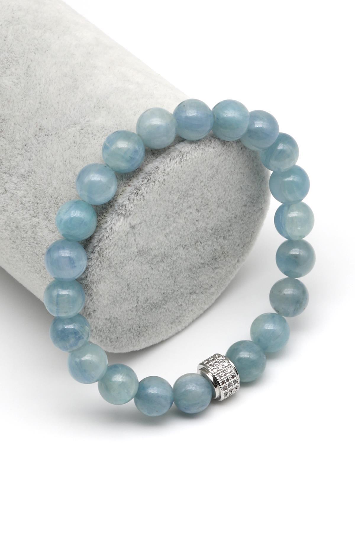 Kyanit Doğal Taş Zirkon Aparatlı Bileklik 8 mm Küre Kesim