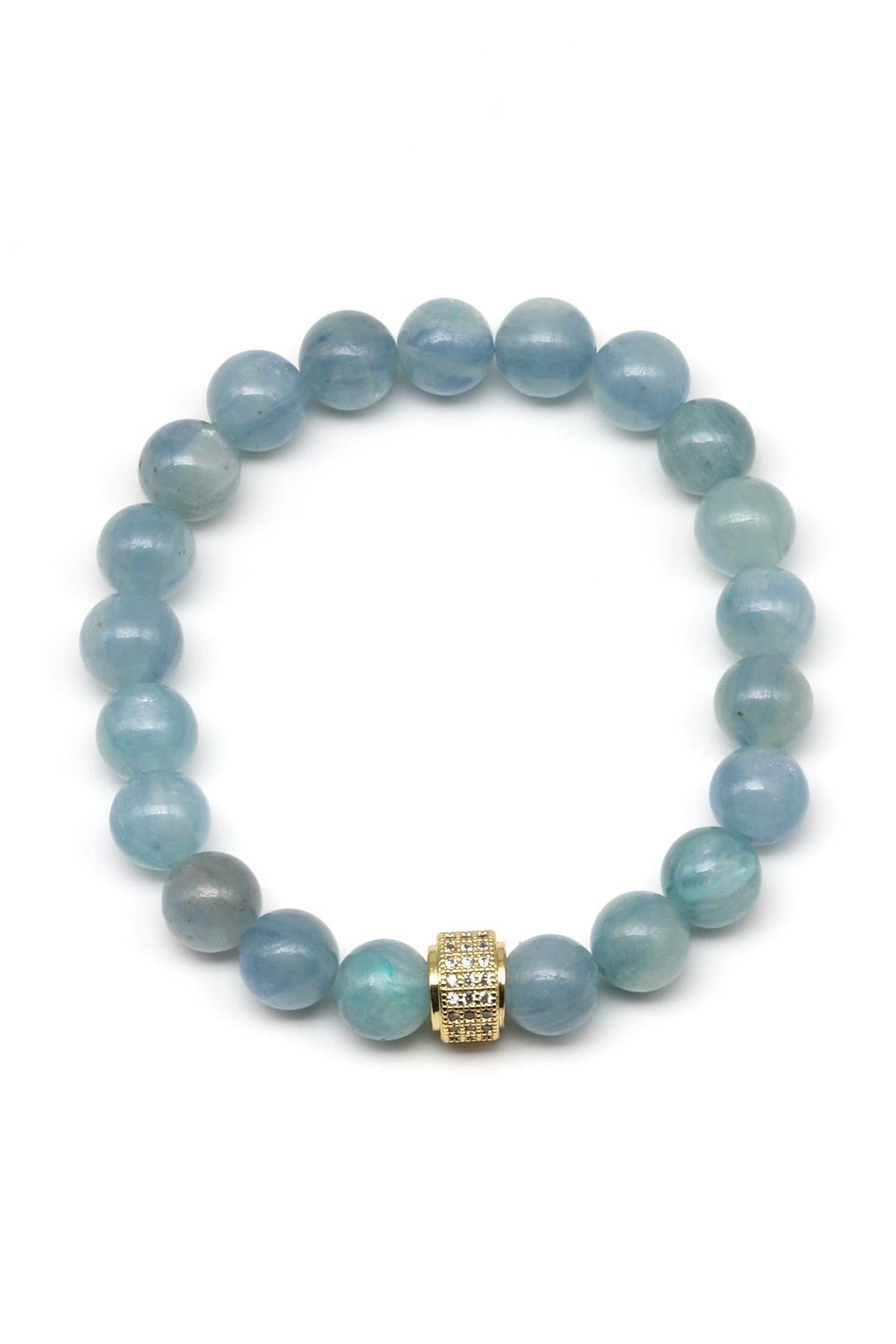 Kyanit Doğal Taş Zirkon Aparatlı Bileklik 8 mm Küre Kesim