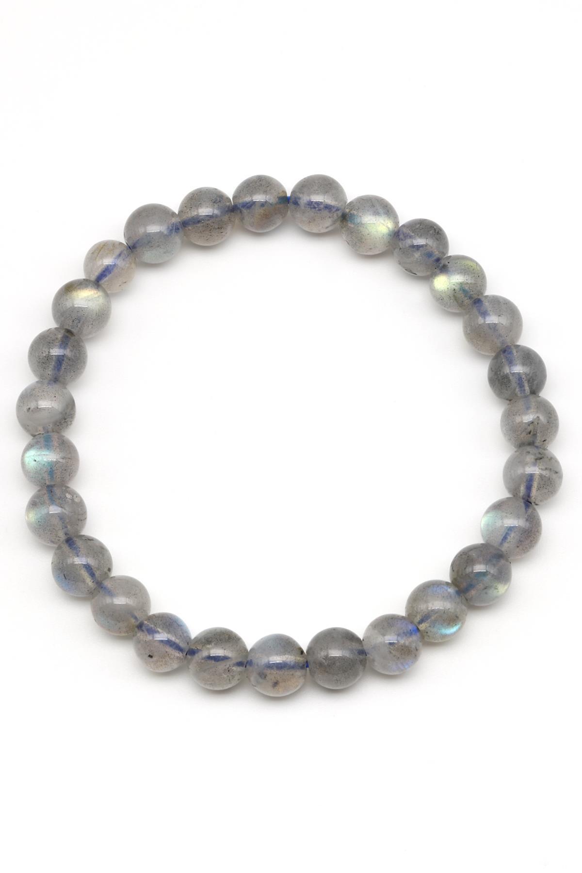 Labradorit ( AA Kalite ) Doğal Taş Bileklik 7 mm Küre Kesim