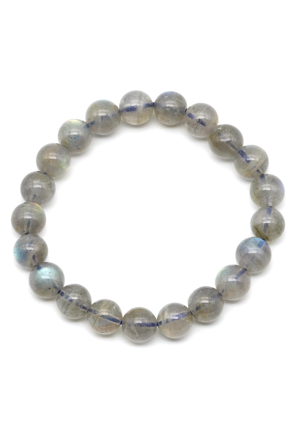 Labradorit ( AA Kalite ) Doğal Taş Bileklik 9 mm Küre Kesim