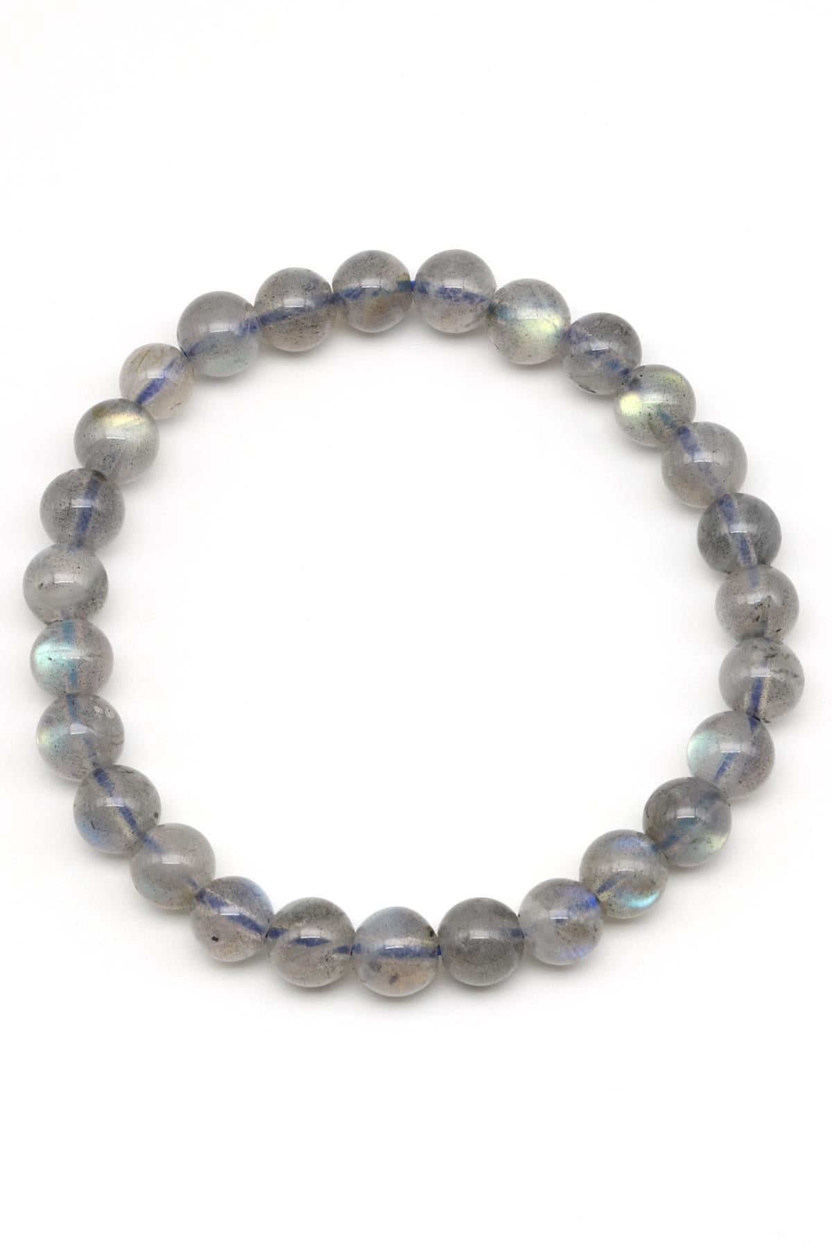 Labradorit ( AA Kalite ) Doğal Taş Bileklik 7 mm Küre Kesim