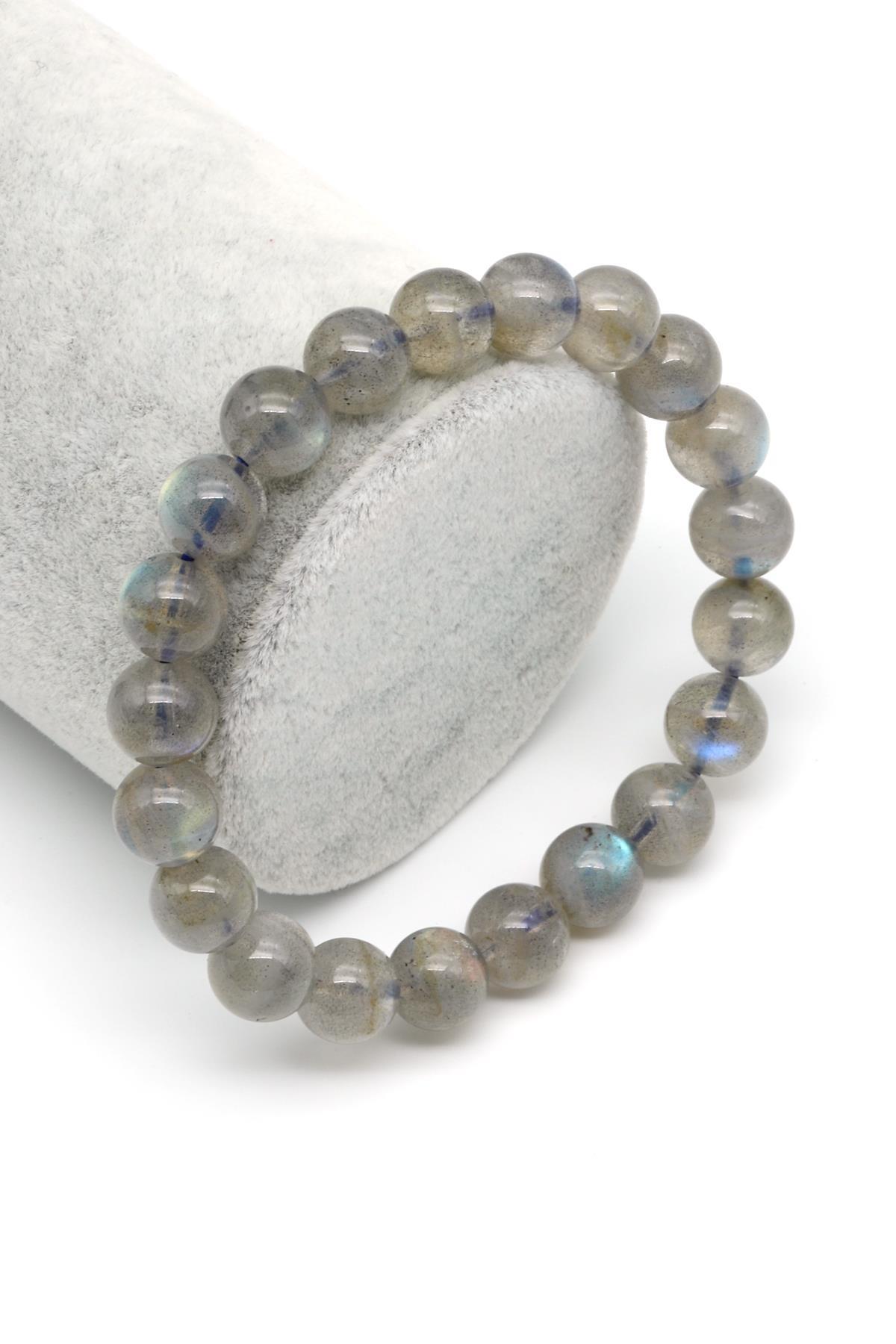 Labradorit ( AA Kalite ) Doğal Taş Bileklik 9 mm Küre Kesim