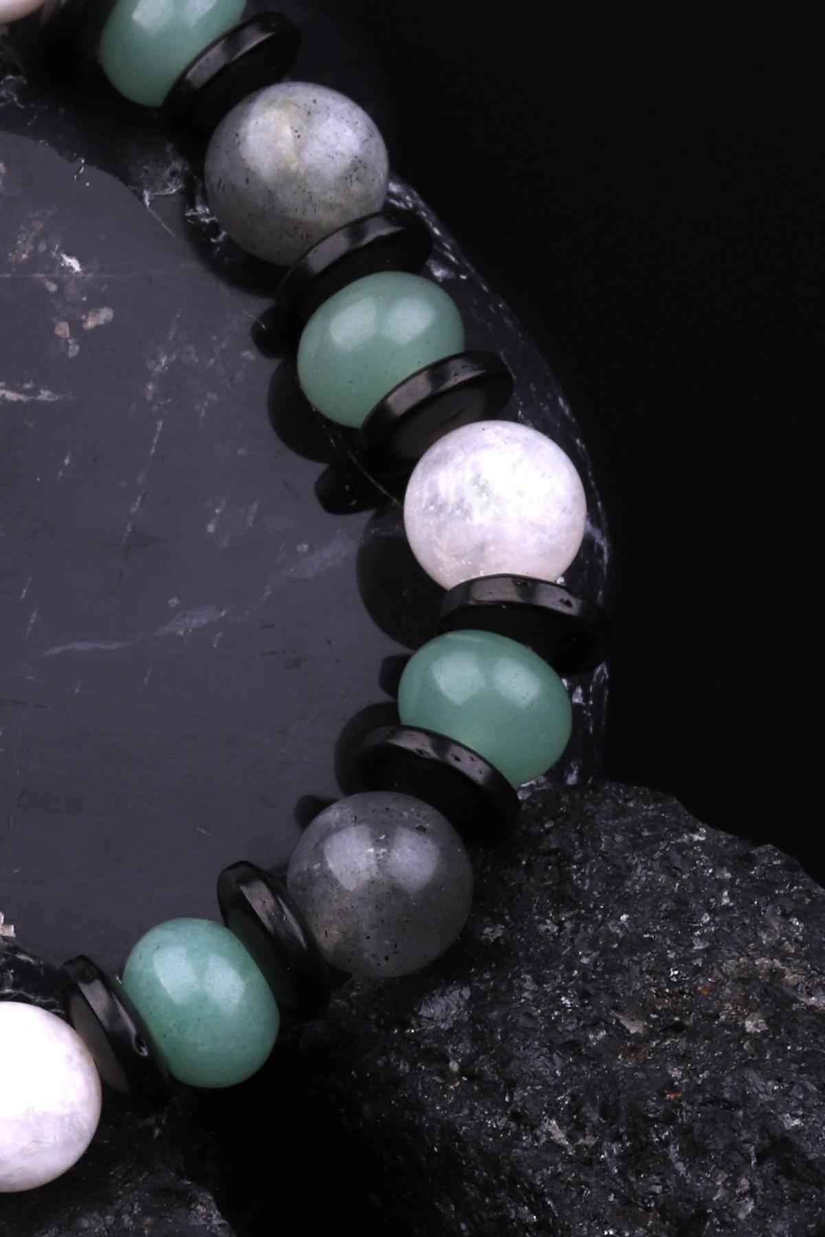 Labradorit - Aventurin - Ay Taşı - Kokonat Doğal Taş Tasarım Bileklik 