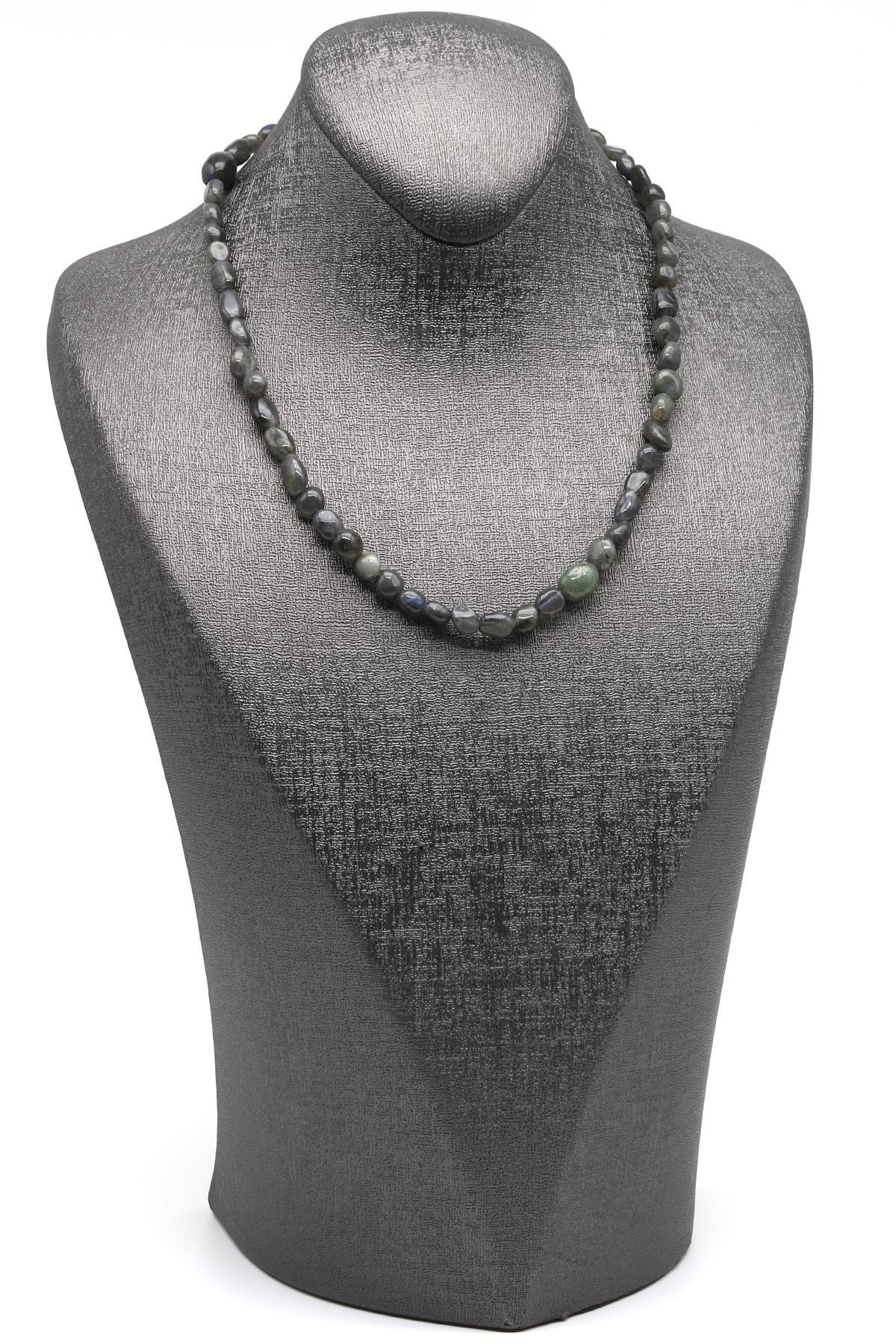 Labradorit ( Çelik Klipsli ) Doğal Taş Kolye Mercimek Kesim