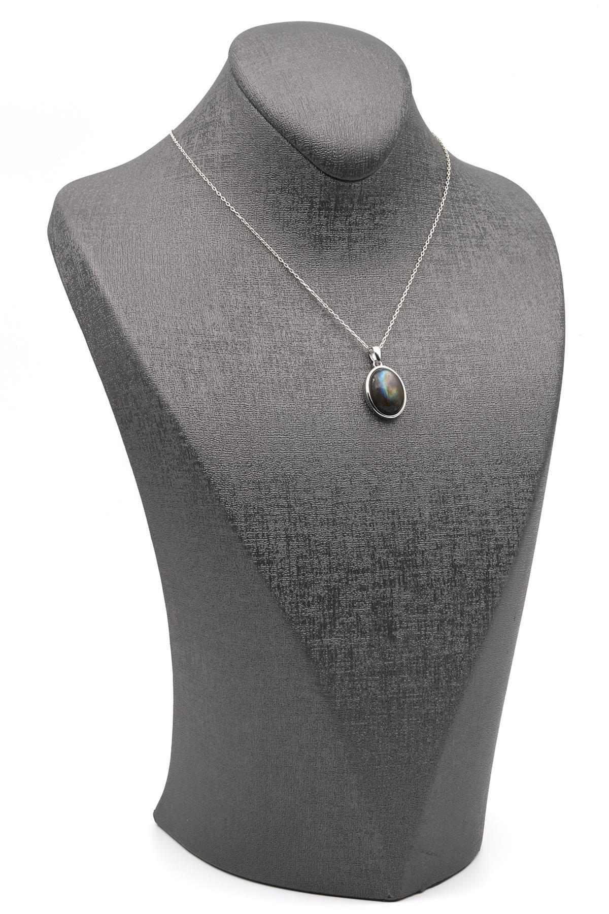 Labradorit Doğal Taş 925 Ayar Gümüş Kolye