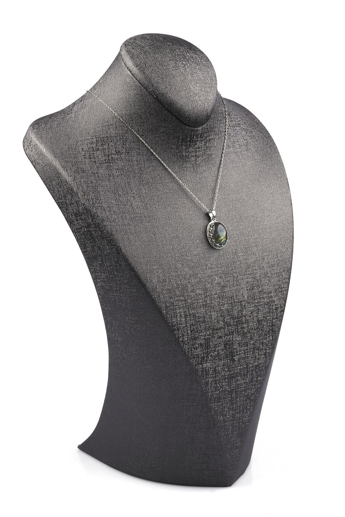 Labradorit Doğal Taş 925 Ayar Gümüş Kolye