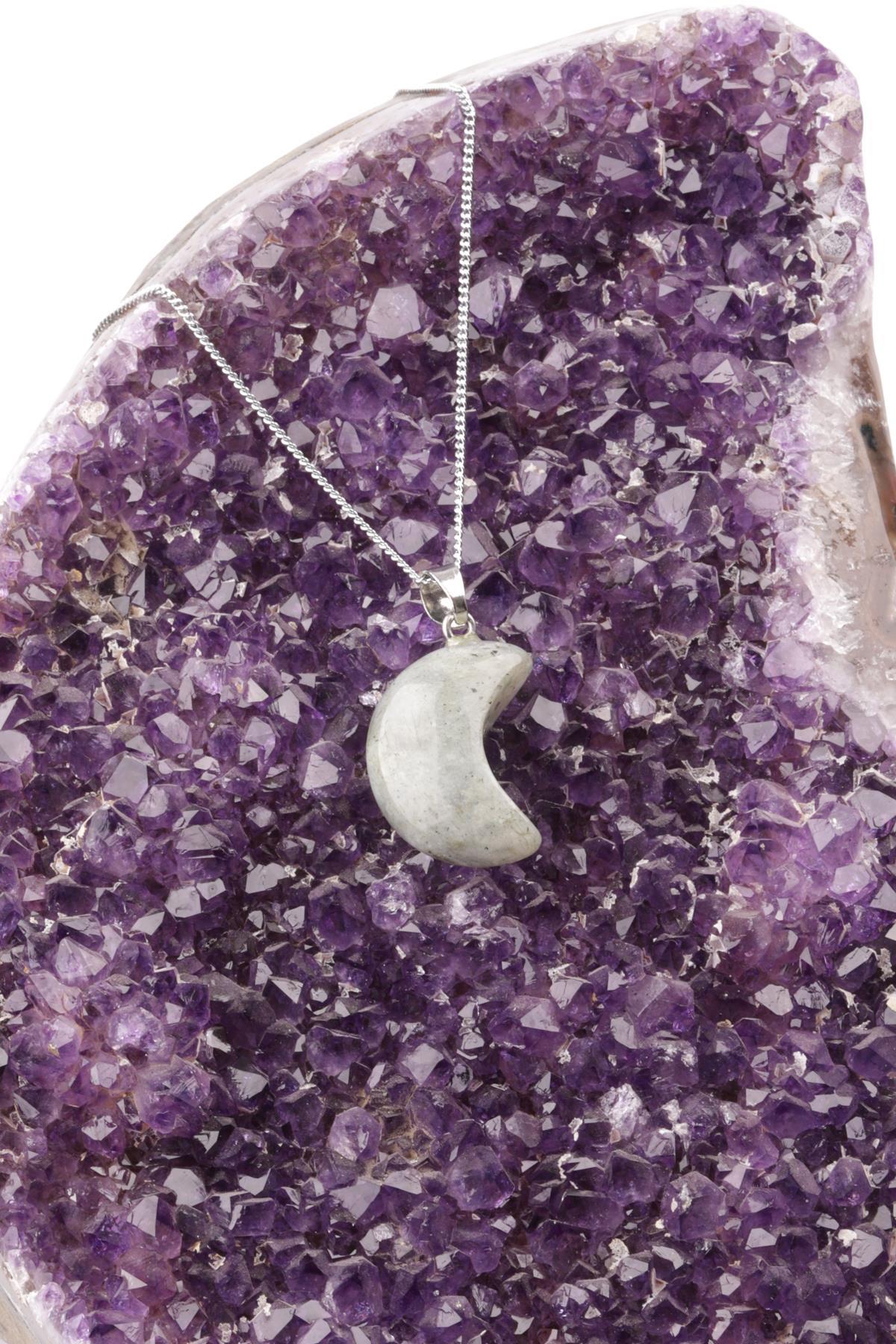 Labradorit Doğal Taş Ay Model Kolye